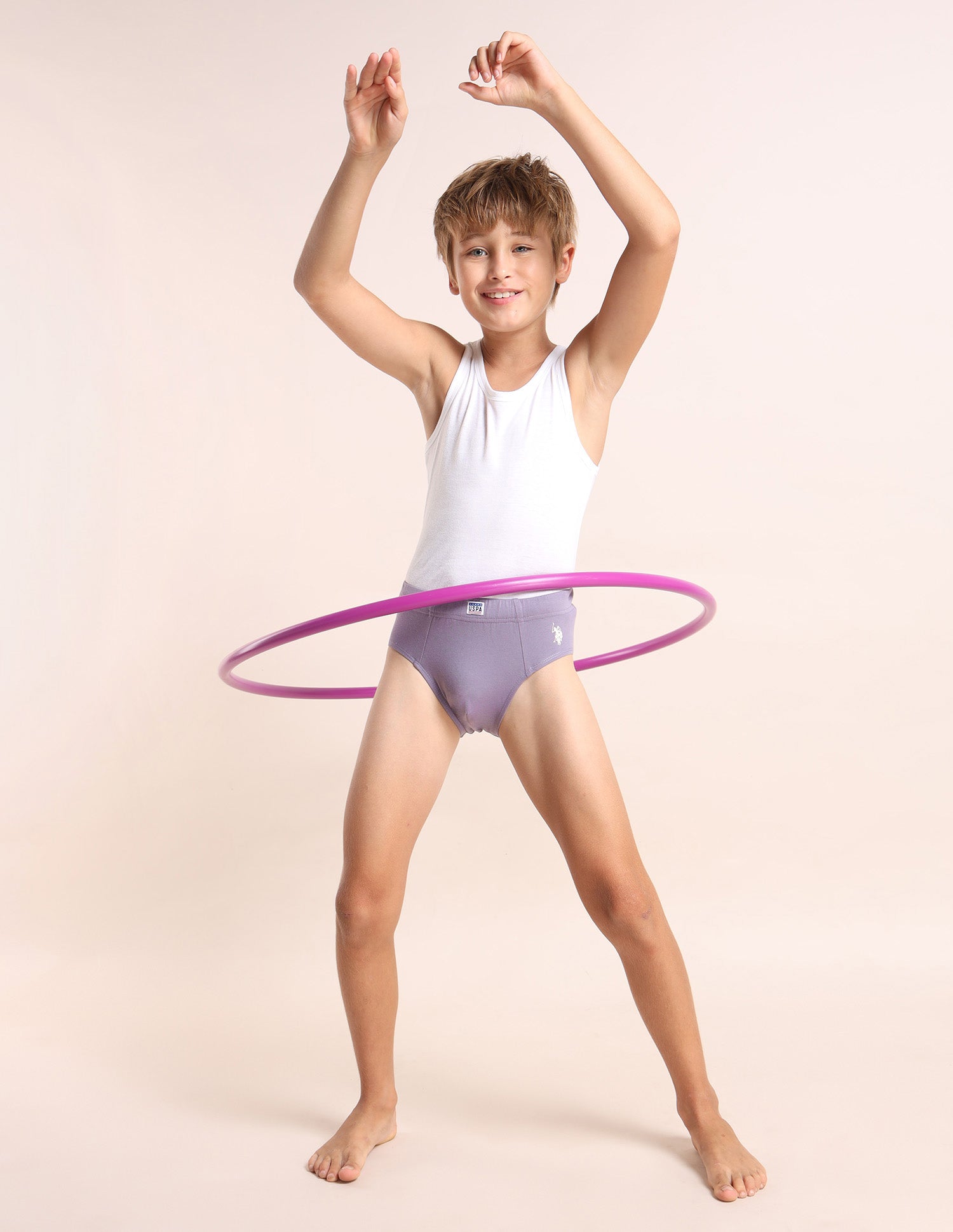 Boys Cotton Spandex Solid Briefs - Pack Of 3 Purple, Yellow and Green - U.S. POLO ASSN. | Large