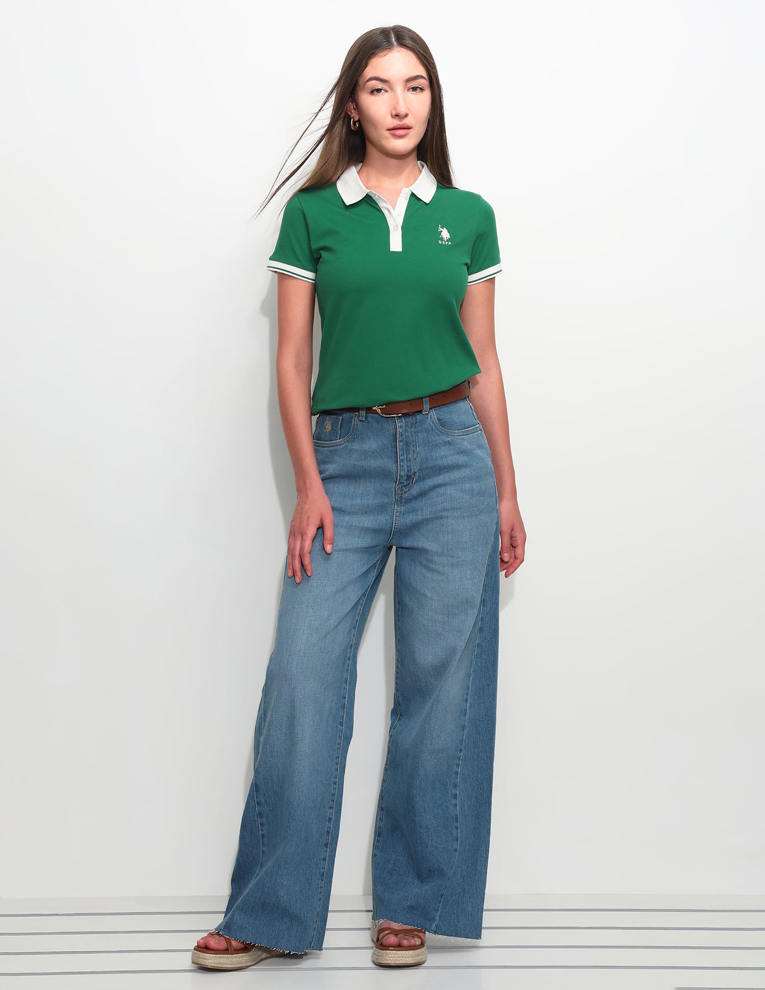 Regular Fit Solid Polo Shirt Green - U.S. Polo Assn. India | Large