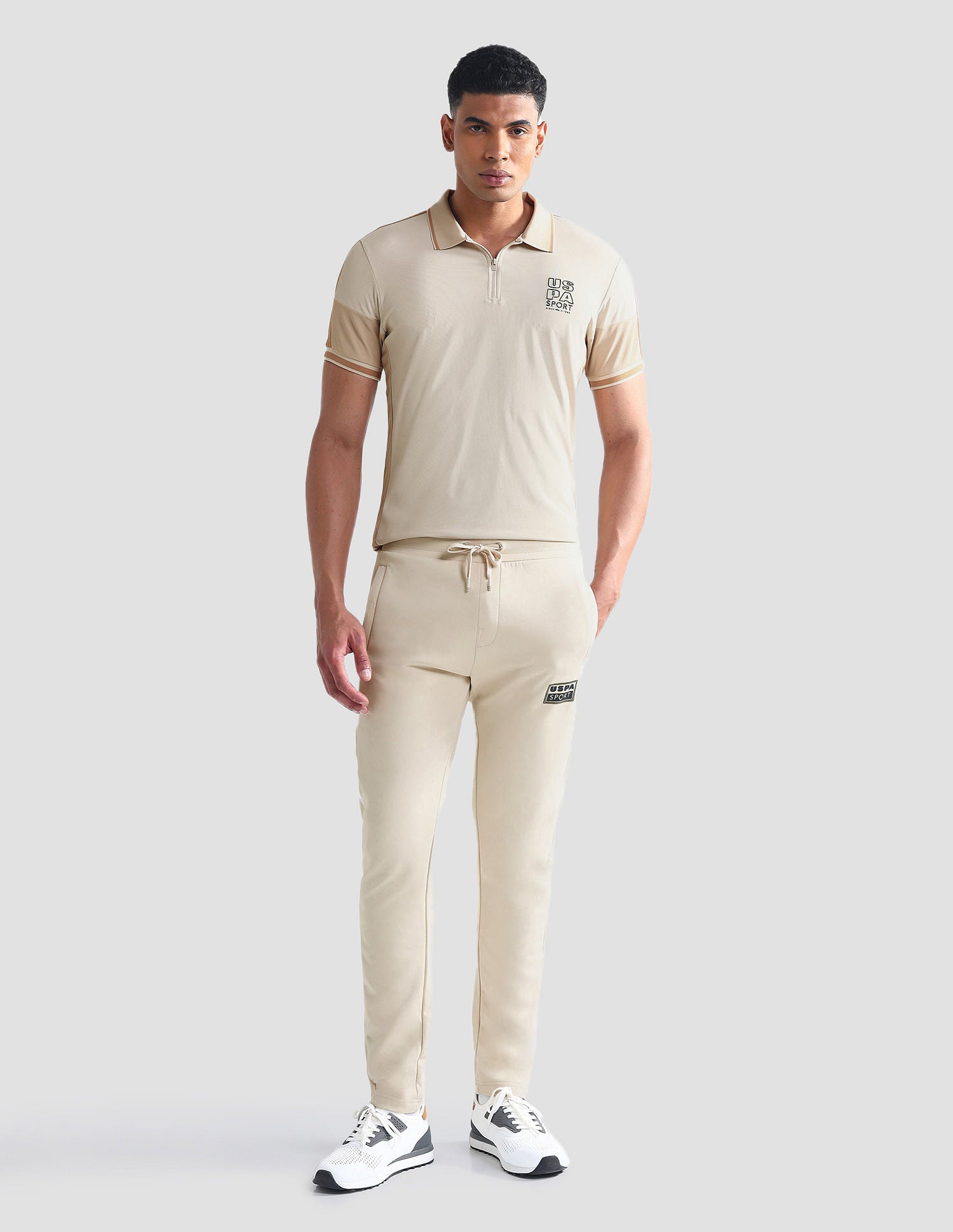 Tipped Collar Slim Fit Polo Shirt Beige - U.S. Polo Assn. India | Large