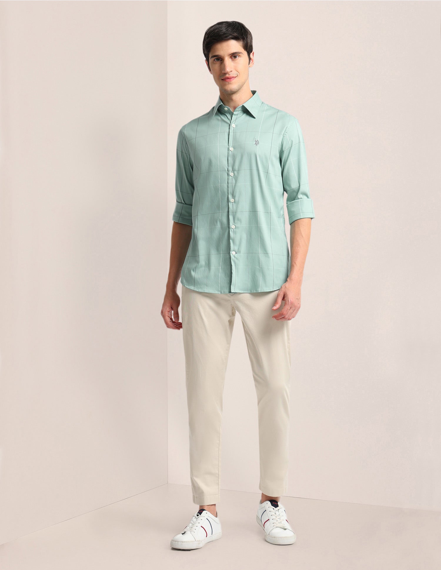 Windowpane Check Tailored Fit Shirt Green - U.S. Polo Assn. India | Large