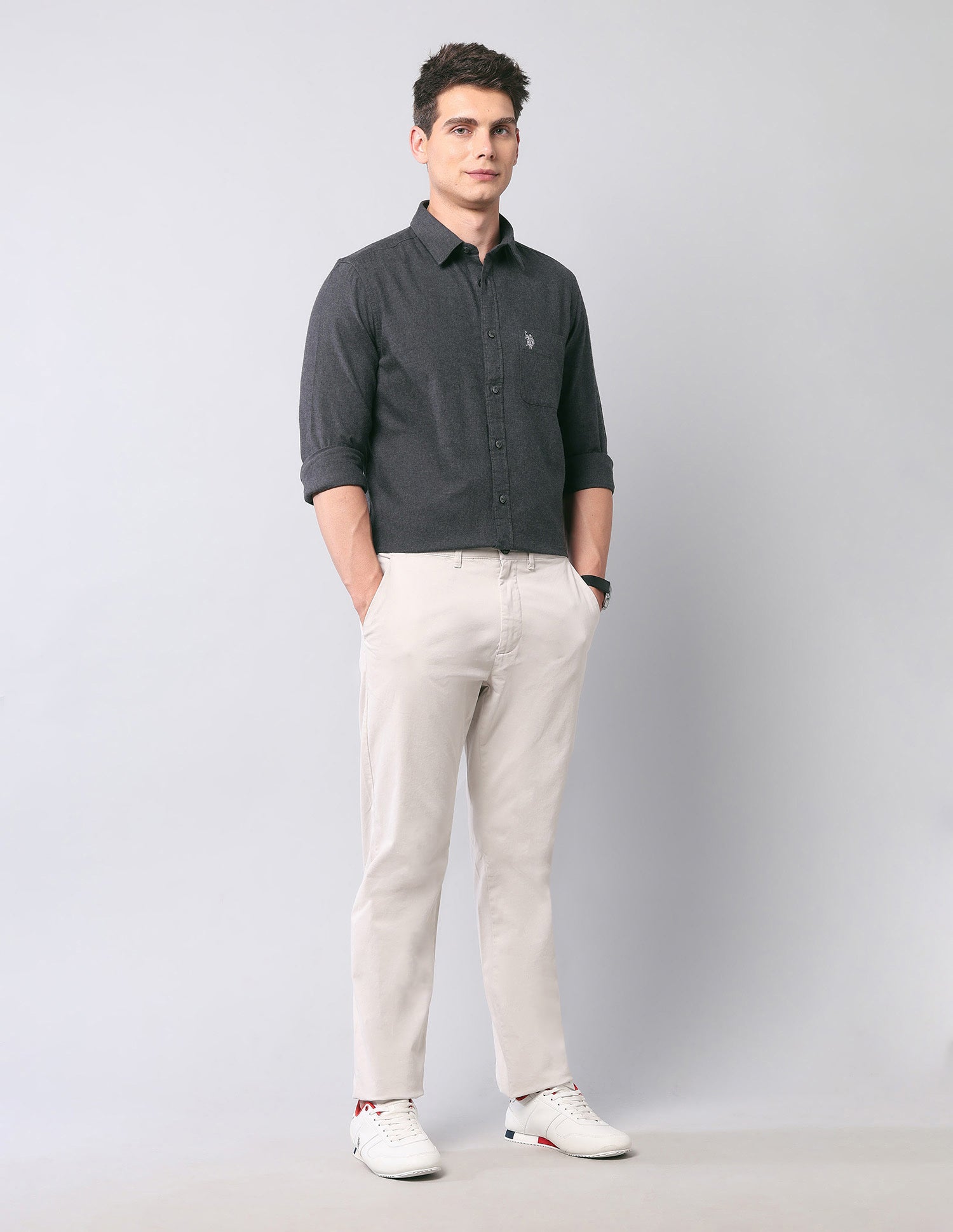 Regular Fit Pure Cotton Shirt Grey - U.S. Polo Assn. India | Large
