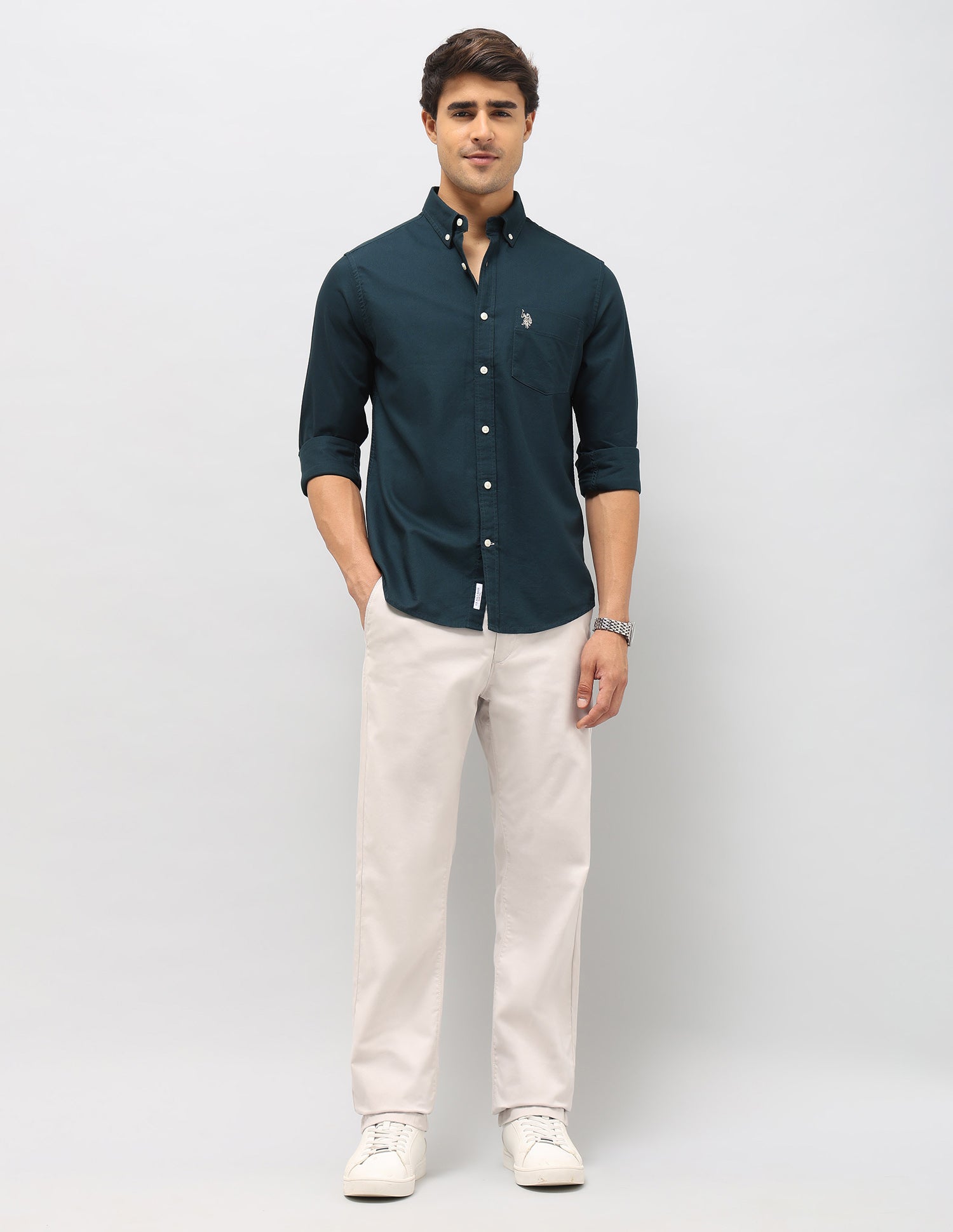 Oxford Tailored Fit Shirt Teal - U.S. Polo Assn. India | Large