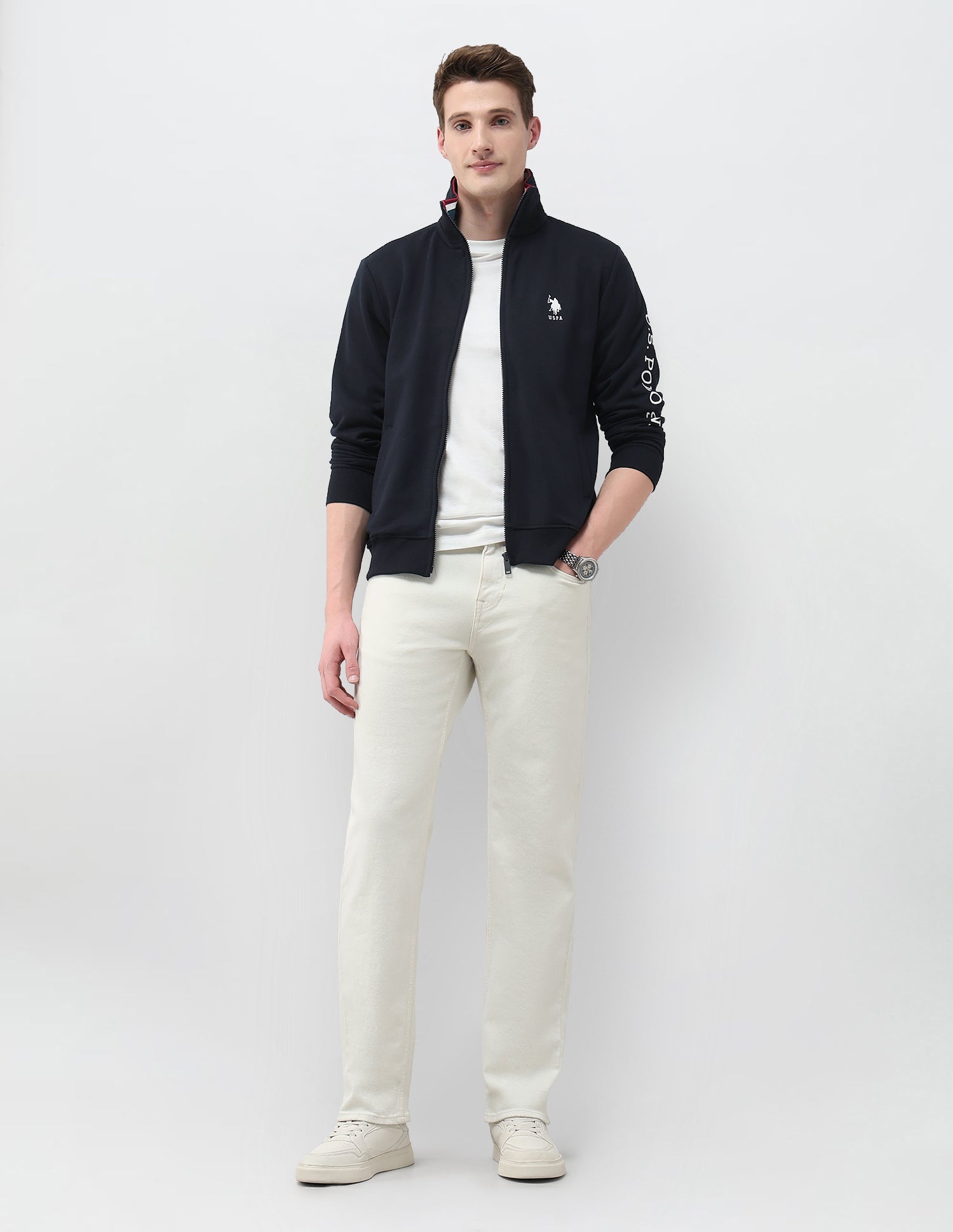 Brand Embroidered Zipper Sweatshirt Navy - U.S. Polo Assn. India | Large