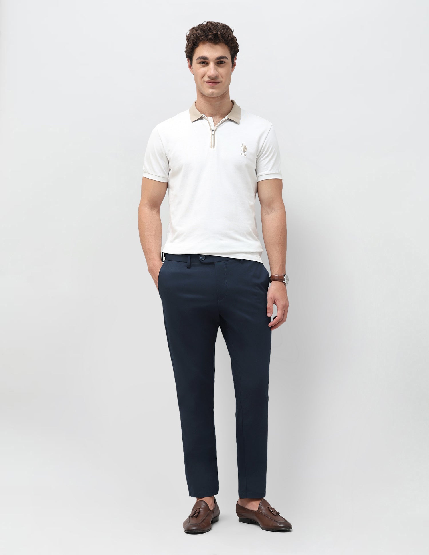 Denver Slim Fit Twill Trousers Navy - U.S. Polo Assn. India | Large