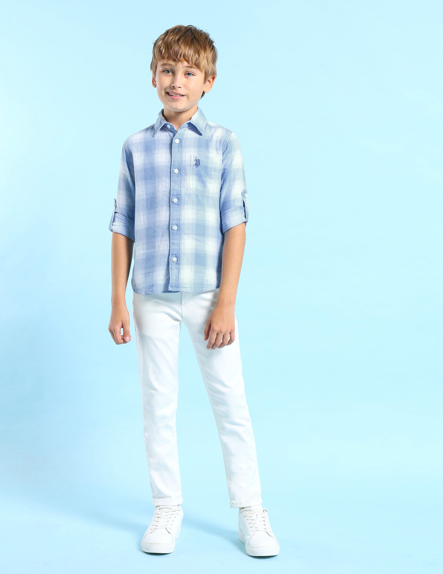 Boys Dobby Regular Fit Shirt Light Indigo - U.S. POLO ASSN. | Large