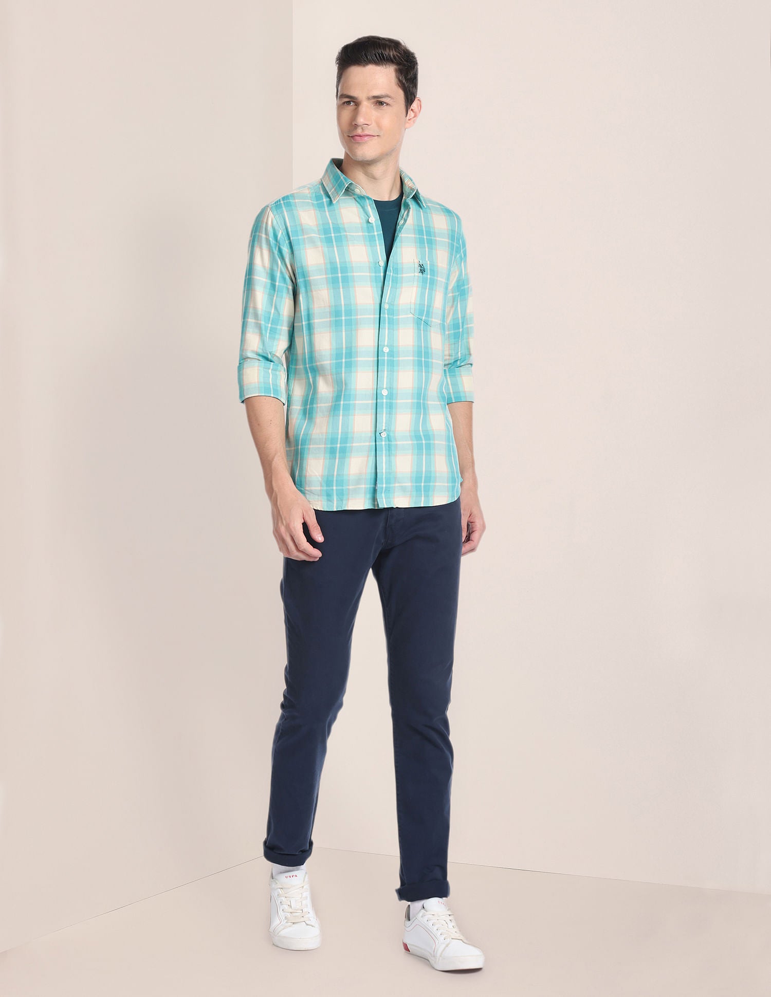 Tartan Check Twill Shirt Turquoise - U.S. POLO ASSN. | Large