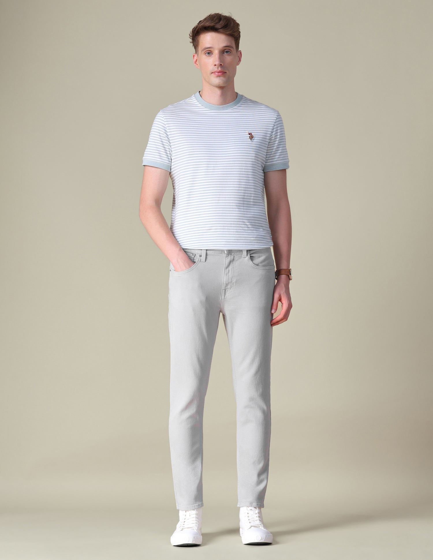 Cole Comfort Cropped Fit Grey Jeans Light Grey - U.S. POLO ASSN. | Large