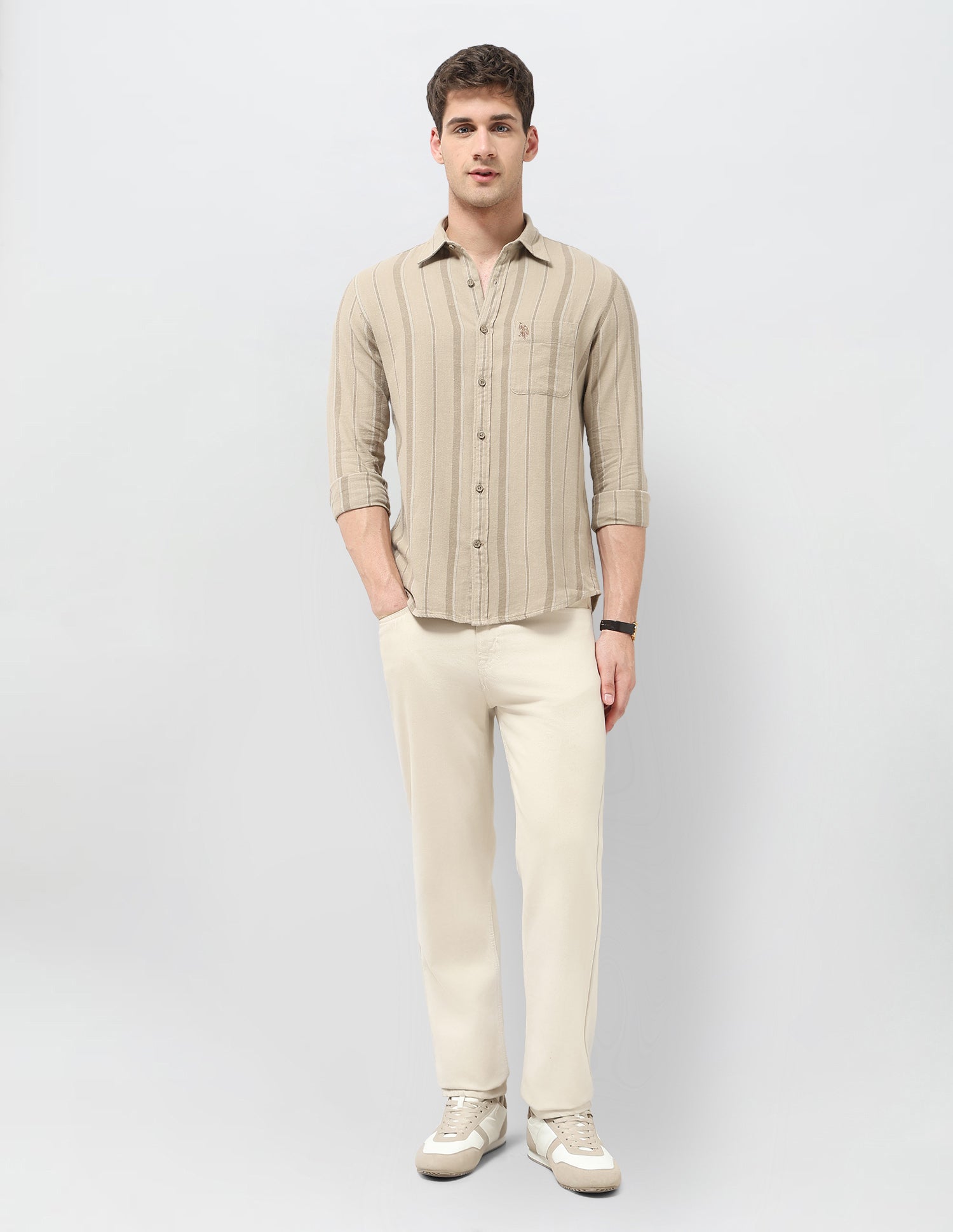 Vertical Striped Regular Fit Shirt Khaki - U.S. POLO ASSN. | Large