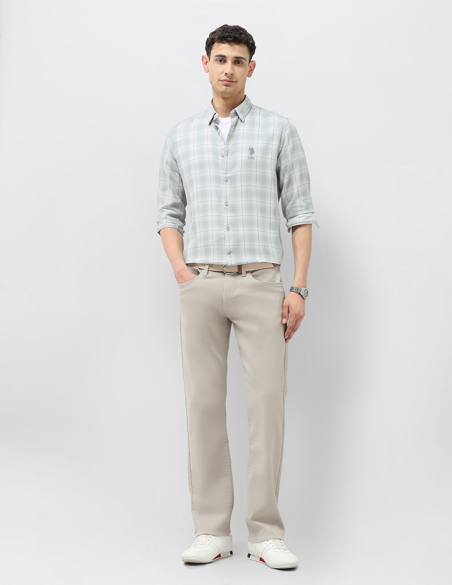 Dobby Regular Fit Shirt Light Green - U.S. POLO ASSN. | Large