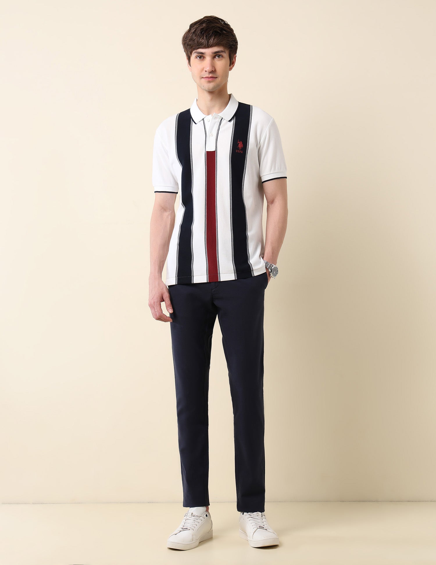 Vertical Striped Classic Polo Shirt White - U.S. Polo Assn. India | Large