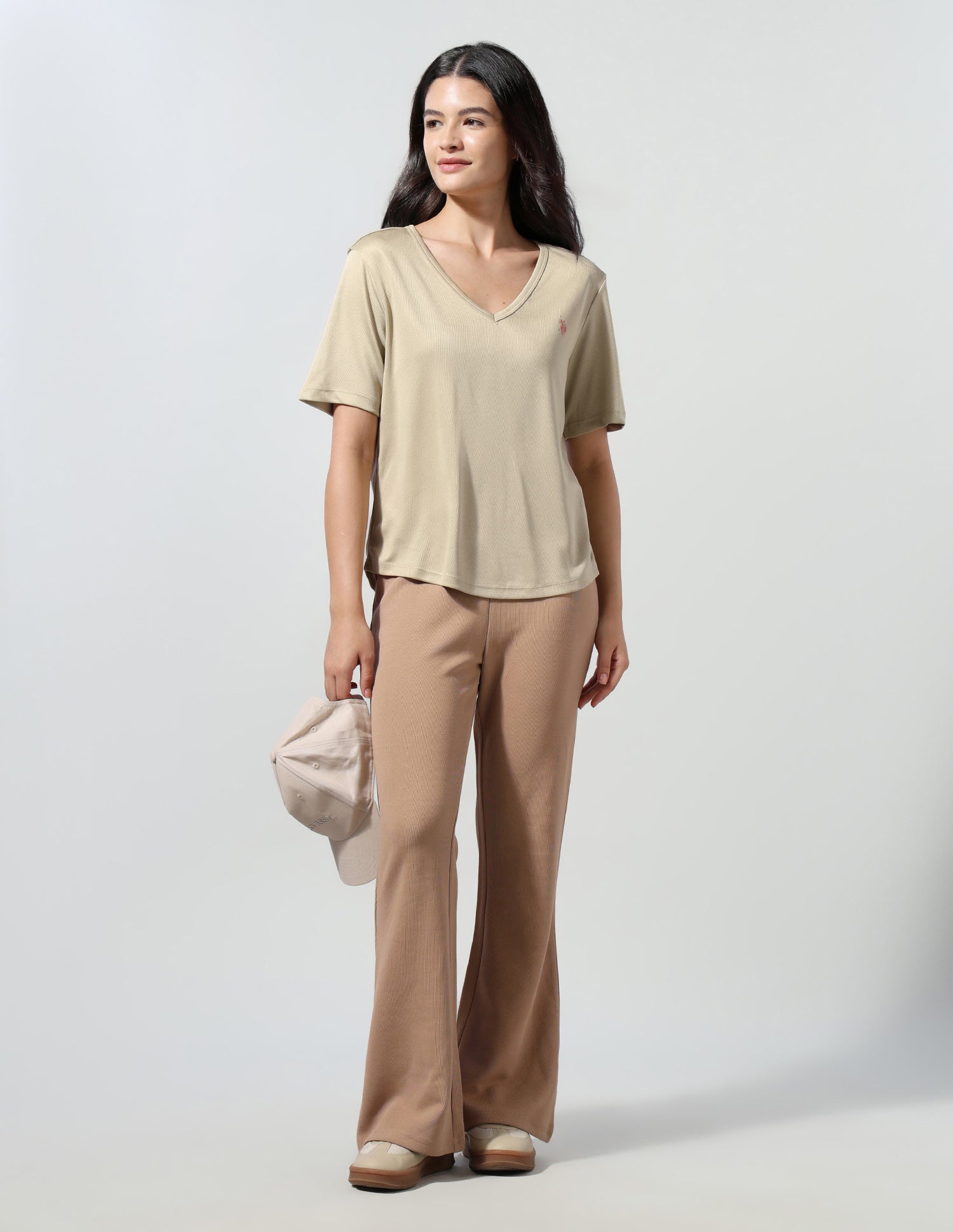 Solid Fitted T-Shirt Beige - U.S. Polo Assn. India | Large