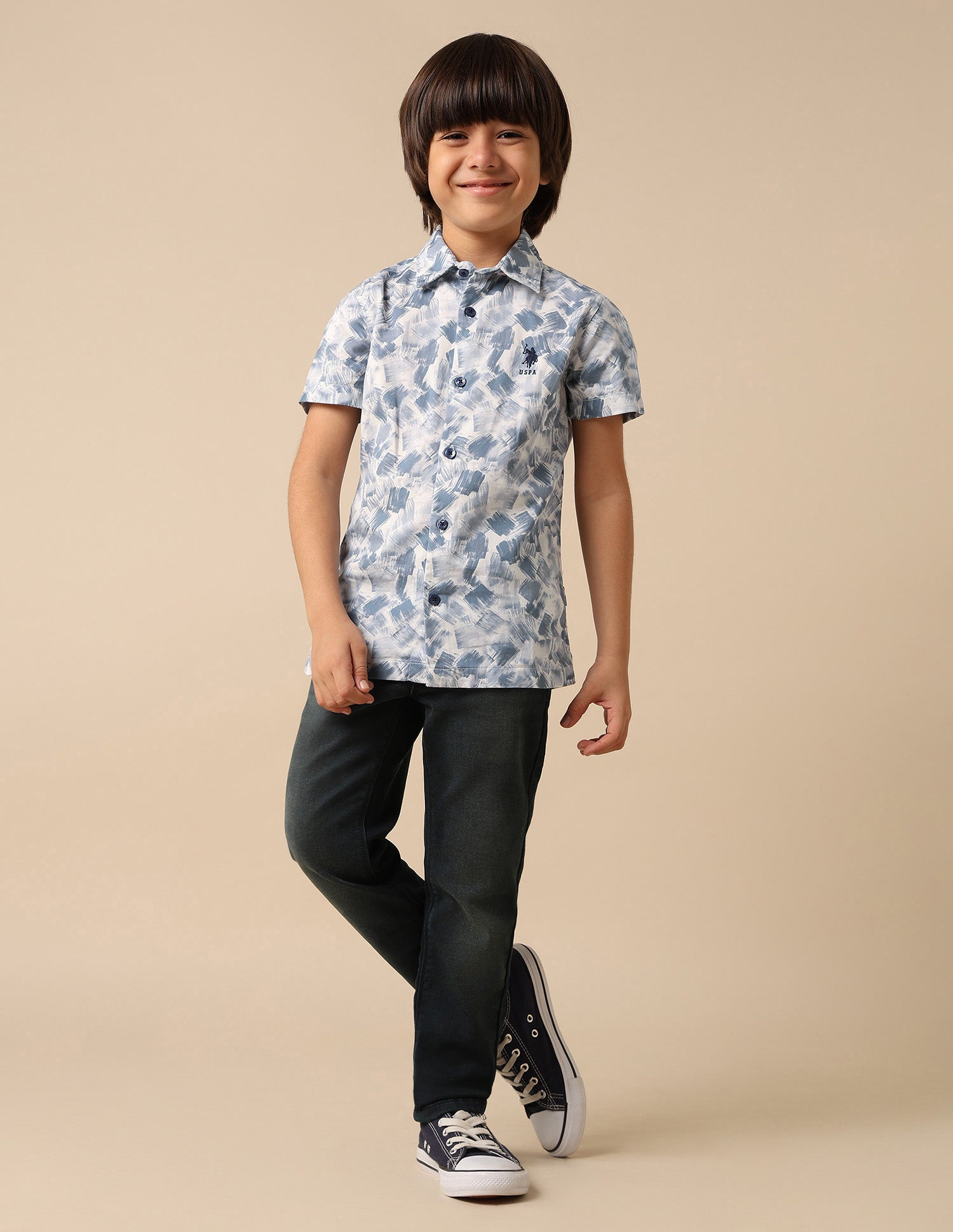 Boys Abstract Printed Satin Shirt Blue - U.S. POLO ASSN. | Large