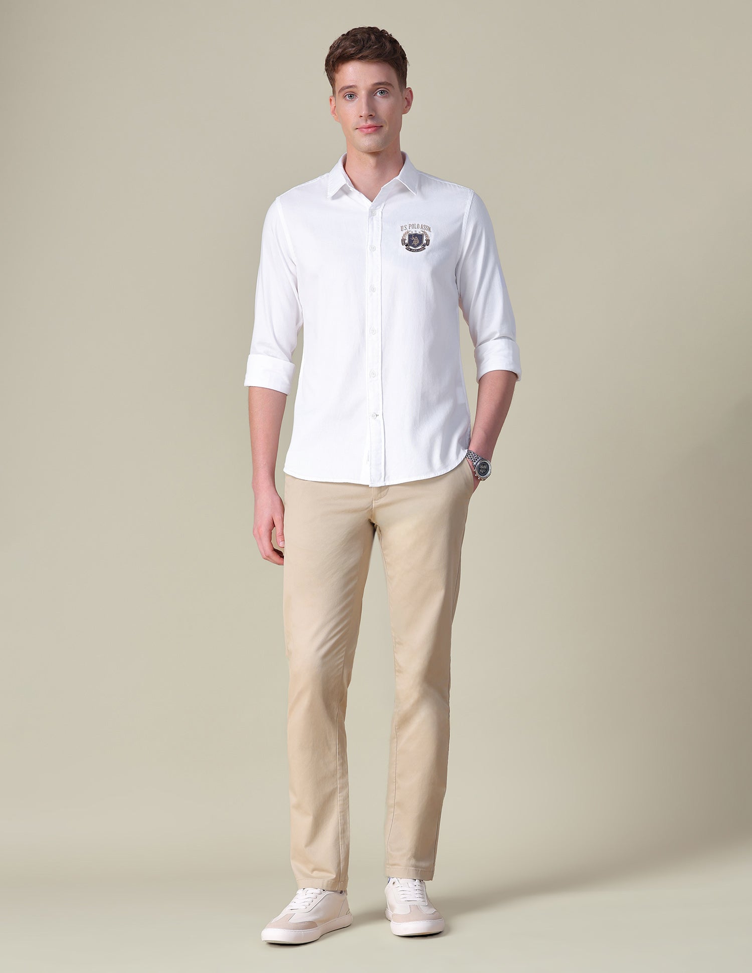 Dobby Tailored Fit Shirt White - U.S. POLO ASSN. | Large