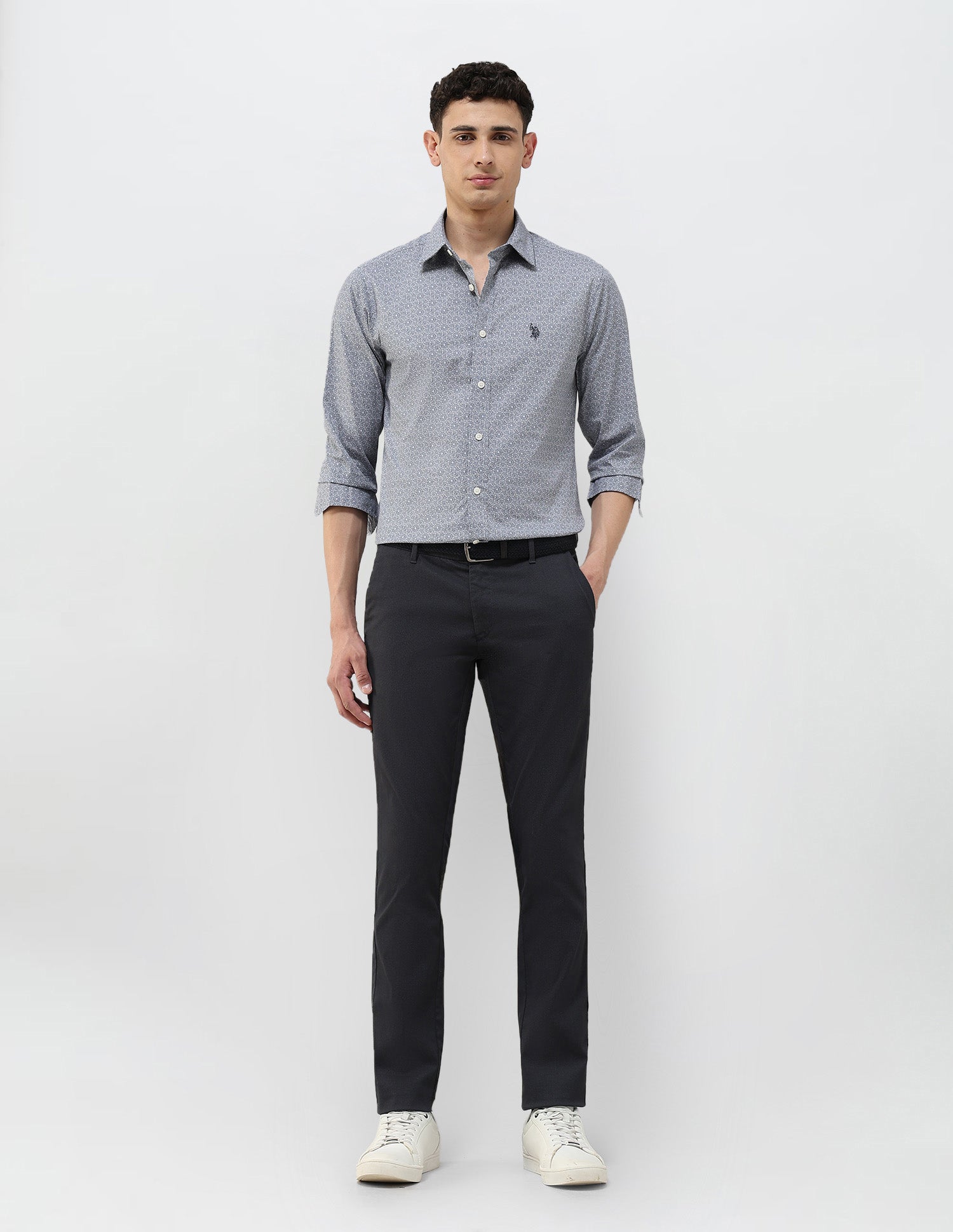 Geometric Printed Tailored Fit Shirt Navy - U.S. POLO ASSN. | Large