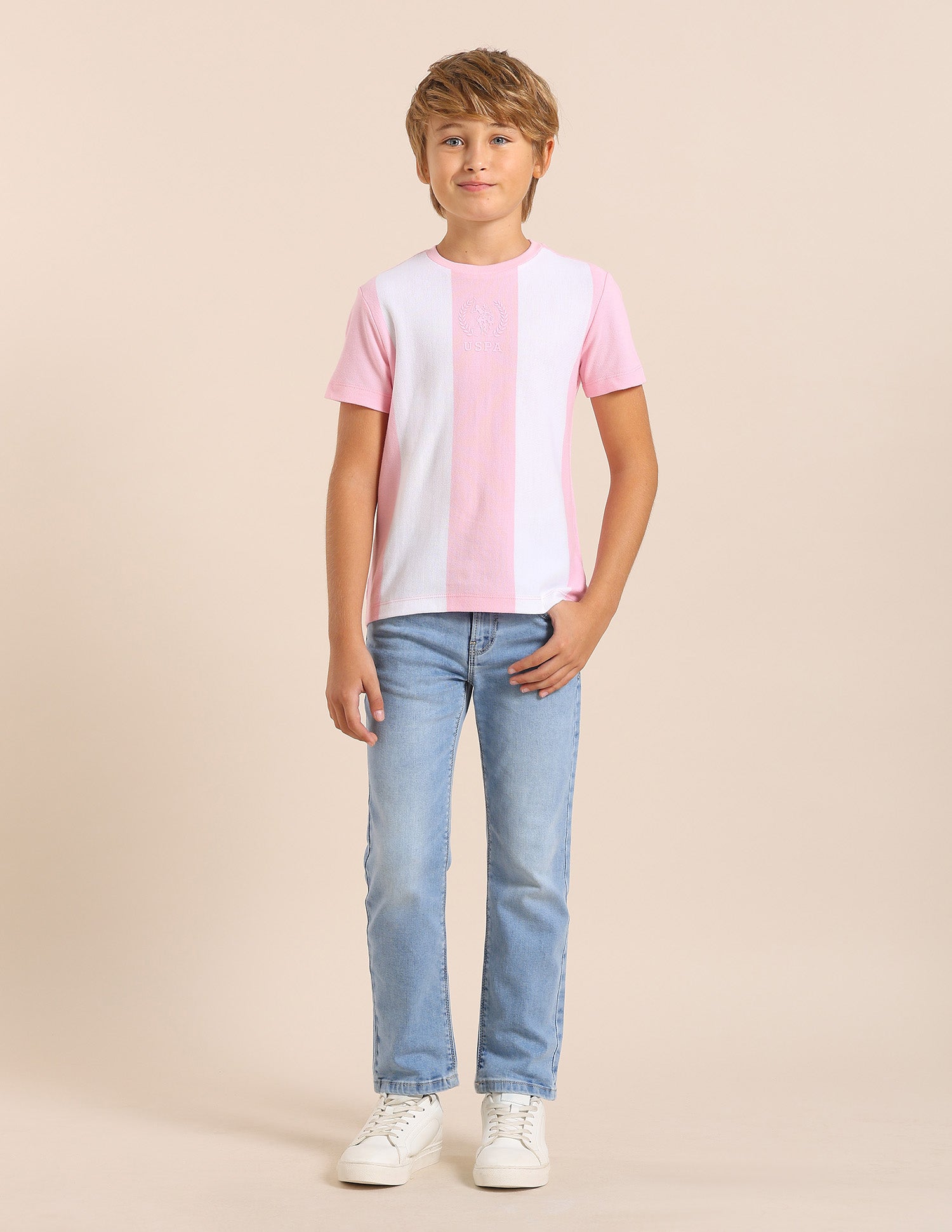 Boys Colorblocked Regular Fit T-Shirt Light Pink - U.S. POLO ASSN. | Large