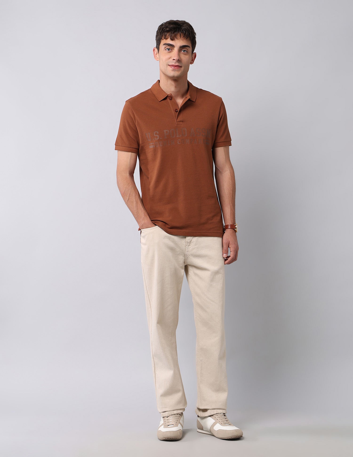 Brand Printed Muscle Fit Polo Shirt Rust - U.S. Polo Assn. India | Large