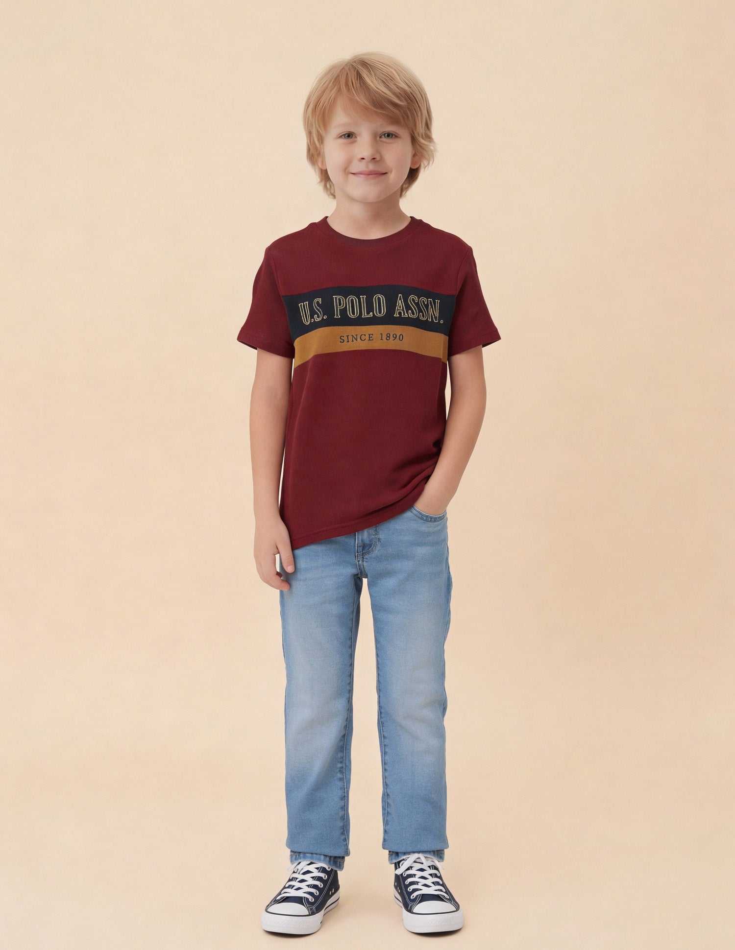 Boys Colour blocked Brand Embroidered T-Shirt Dark Red - U.S. Polo Assn. India | Large