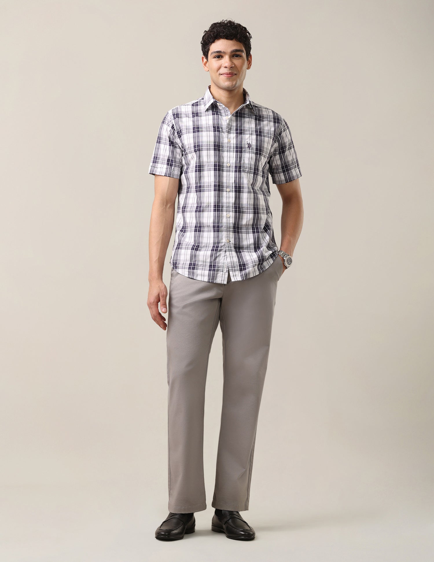 Plaid Checked Tailored Fit Shirt Purple - U.S. Polo Assn. India | Large