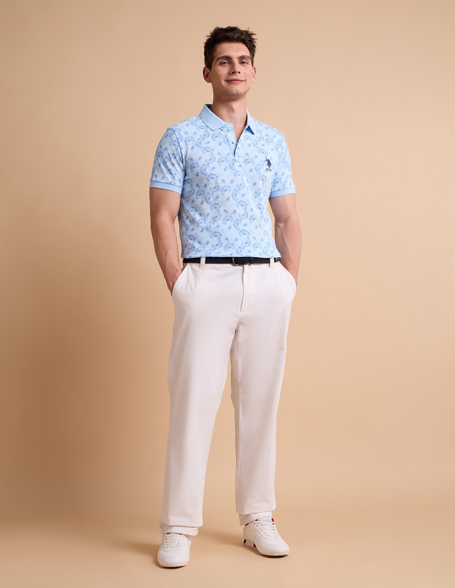 Floral Printed Pure Cotton Polo Shirt Light Blue - U.S. POLO ASSN. | Large