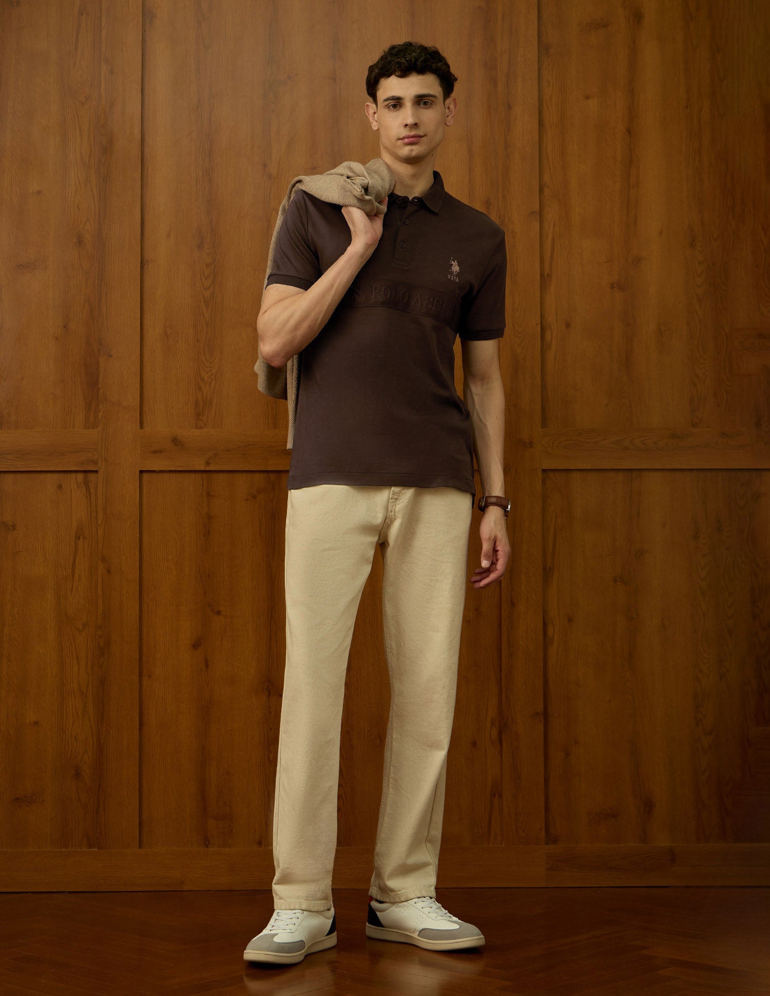 Brand Embroidered Varsity Polo Shirt Dark Brown - U.S. POLO ASSN. | Large