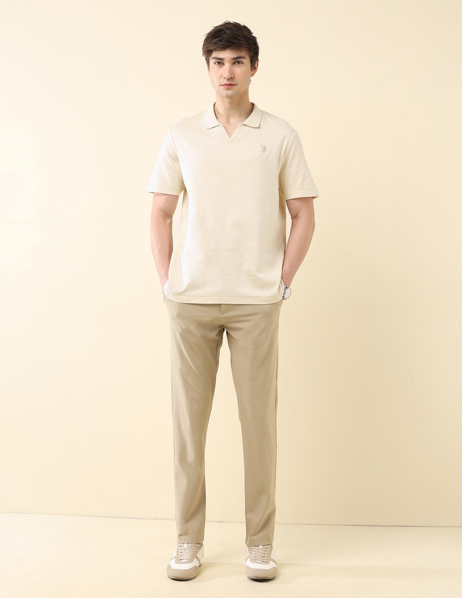 Solid Slim Fit Classic Polo Shirt Beige - U.S. Polo Assn. India | Large