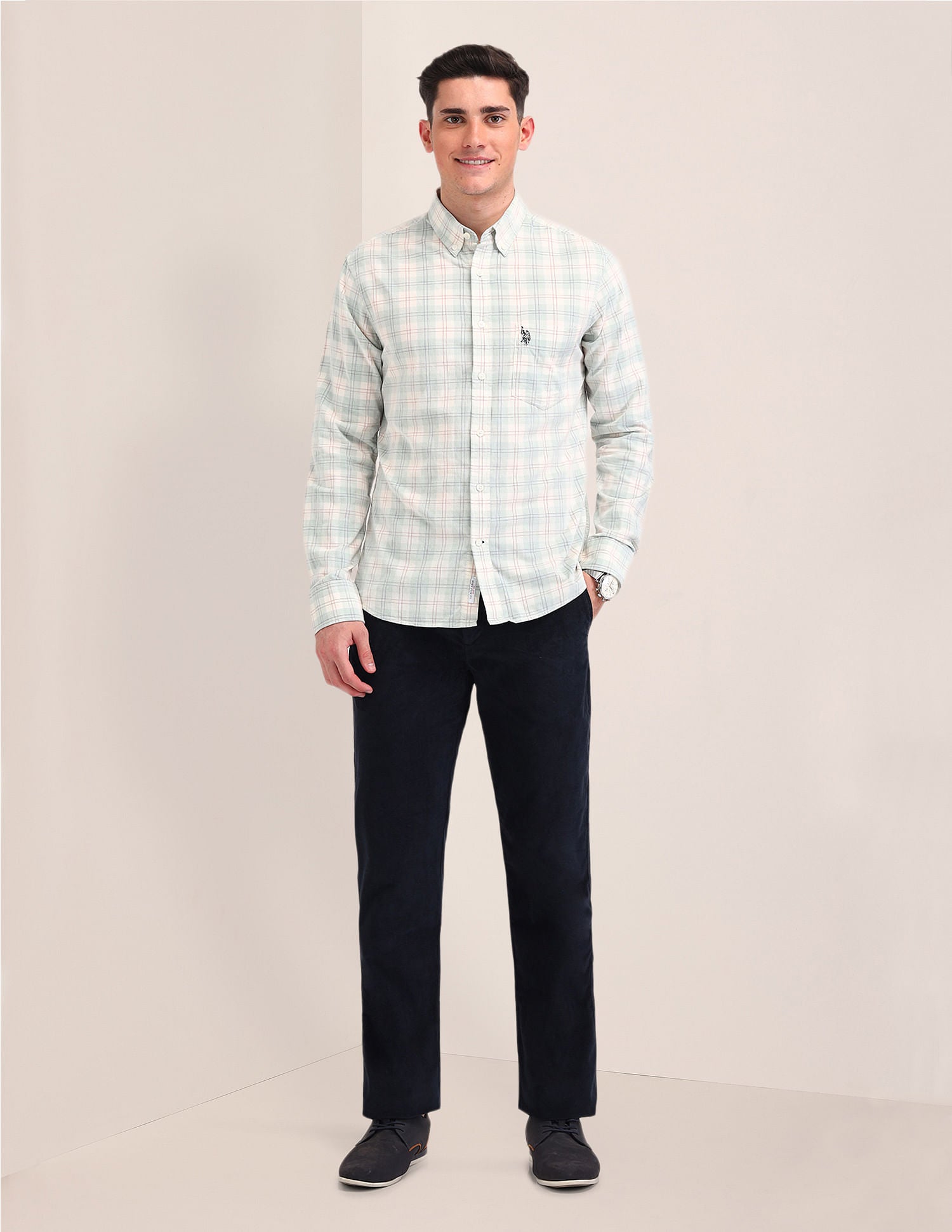 Tailored Fit Button Down Shirt Light Green - U.S. Polo Assn. India | Large