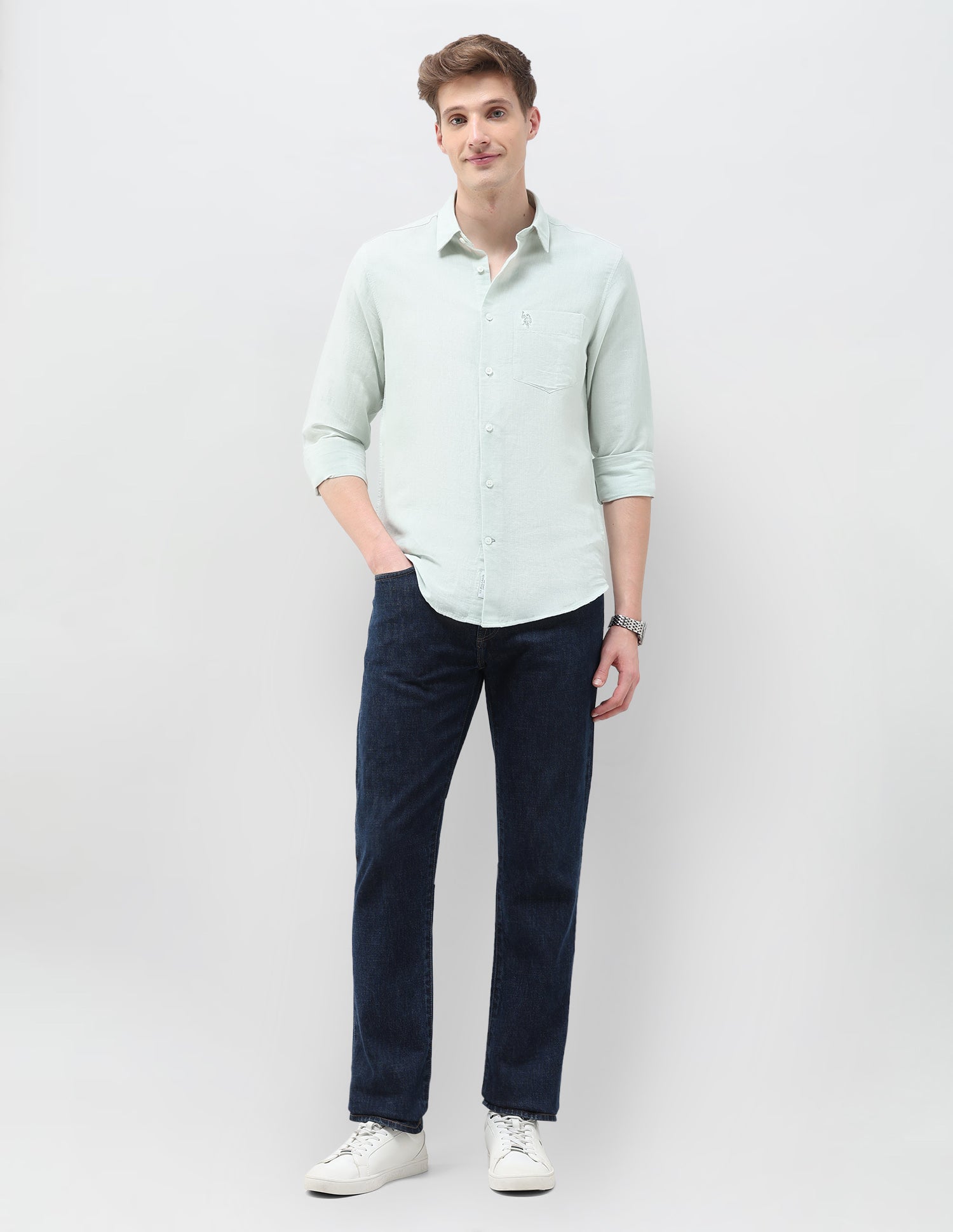Solid Tailored Fit Shirt Light Green - U.S. Polo Assn. India | Large