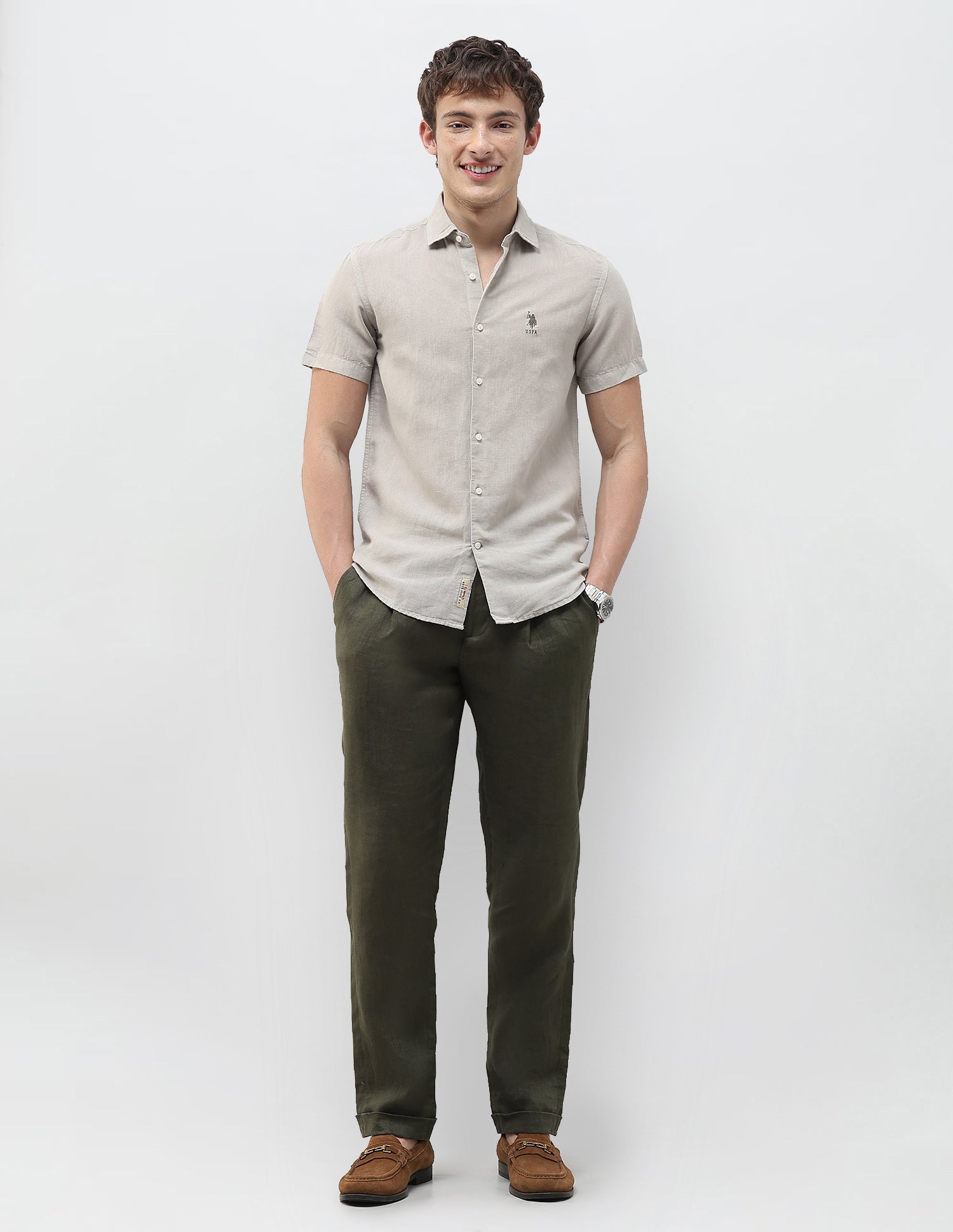 Solid Regular Fit Shirt Grey - U.S. Polo Assn. India | Large