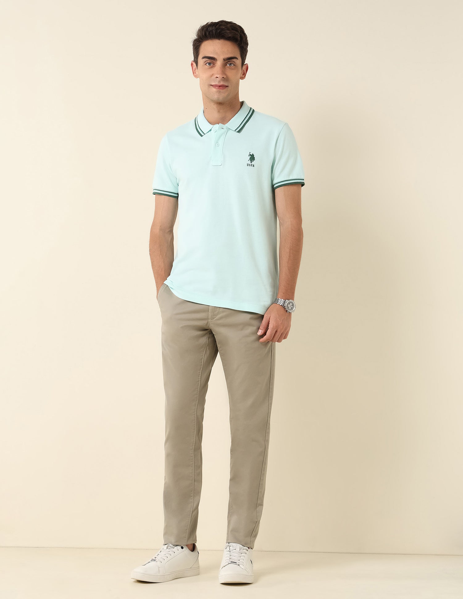 Pure Cotton Slim Fit Polo Shirt Light Green - U.S. Polo Assn. India | Large