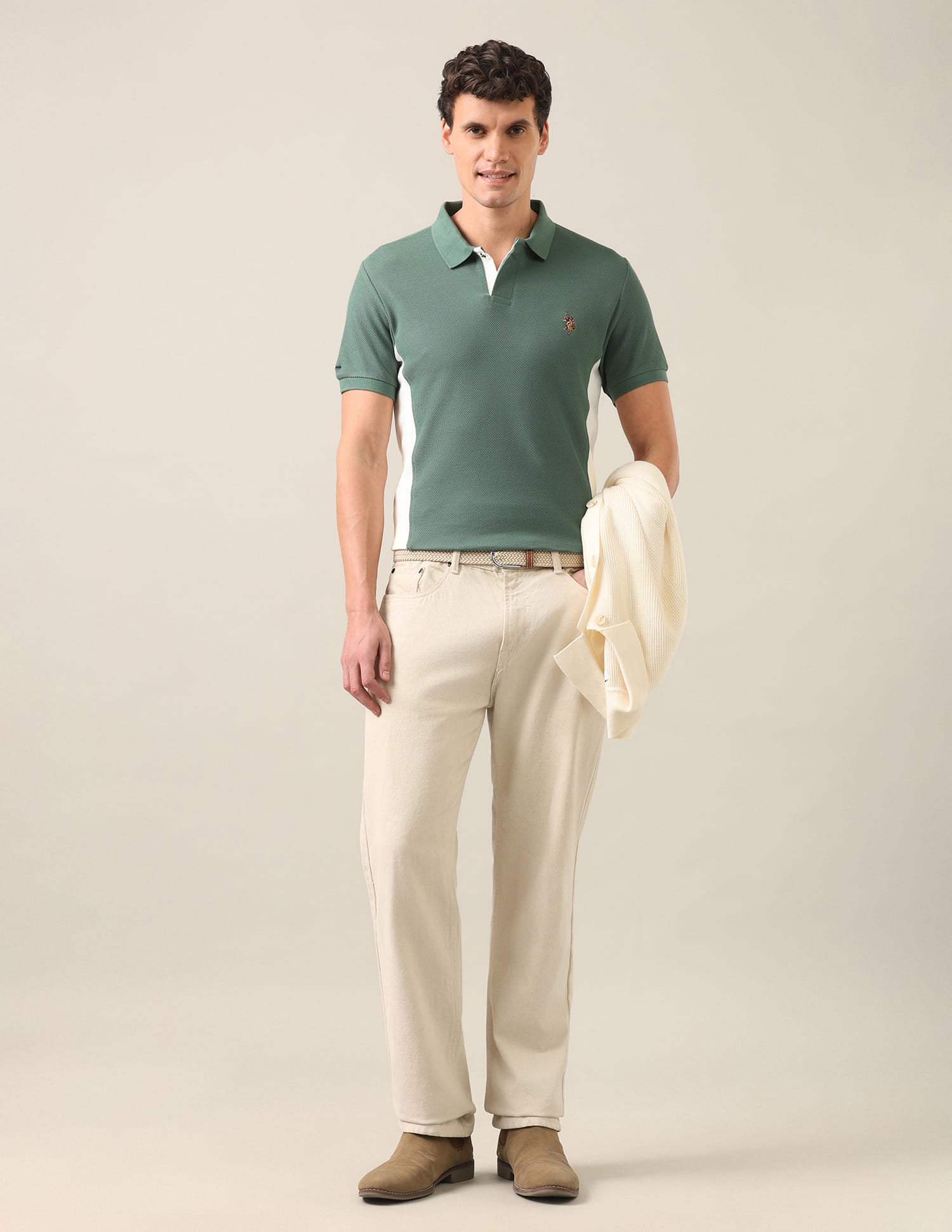 Colourblocked Slim Fit Polo Shirt Green - U.S. Polo Assn. India | Large