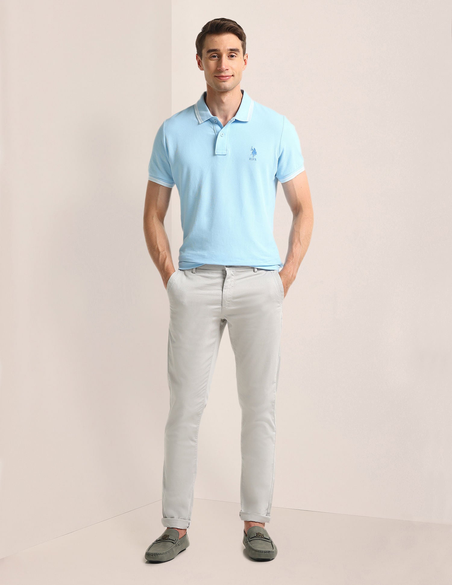 Austin Fit Solid Trousers Light-Grey - U.S. POLO ASSN. | Large