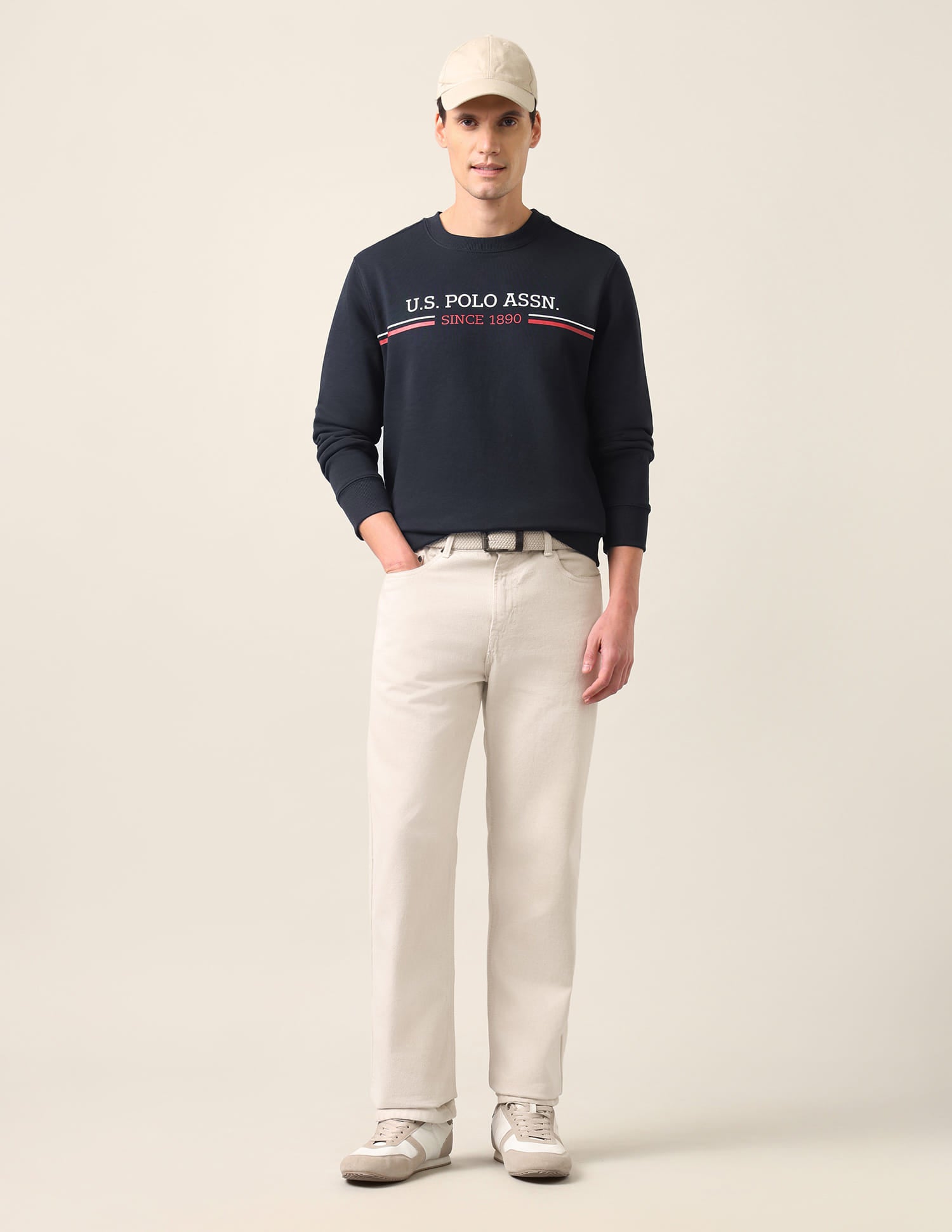 Crew Neck Printed Logo Sweatshirt Navy - U.S. Polo Assn. India | Large