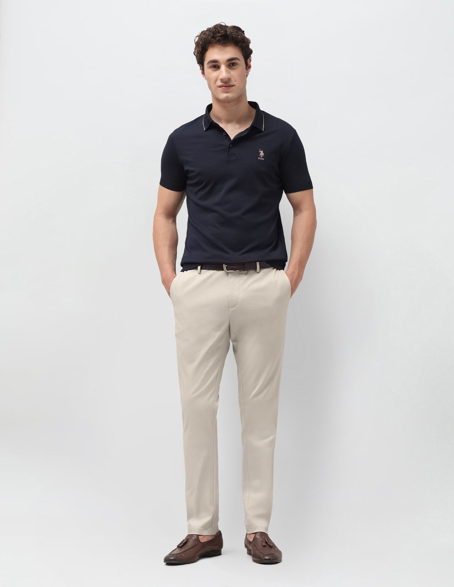 Denver Slim Fit Twill Trousers Beige - U.S. Polo Assn. India | Large