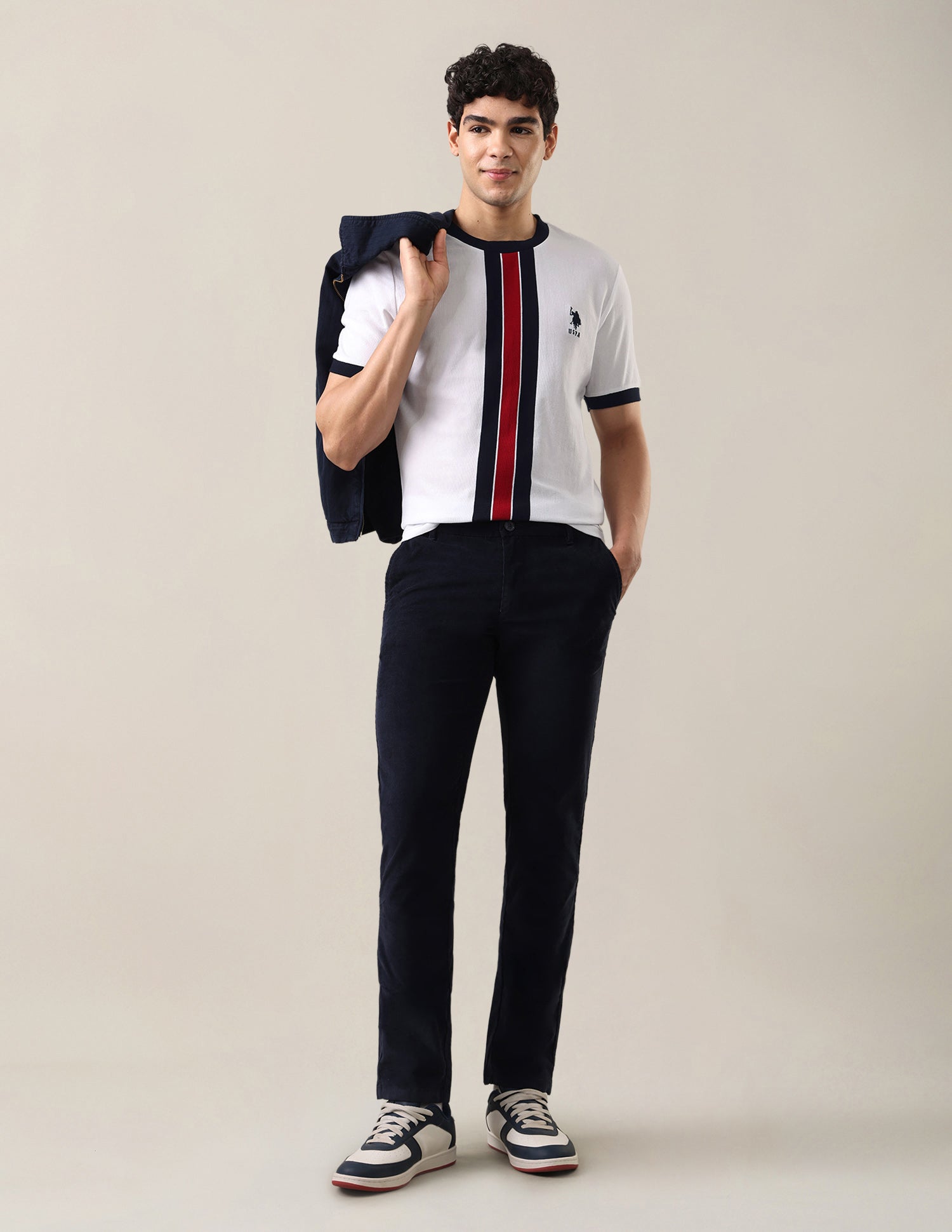 Vertical Striped Slim Fit T-Shirt White - U.S. Polo Assn. India | Large