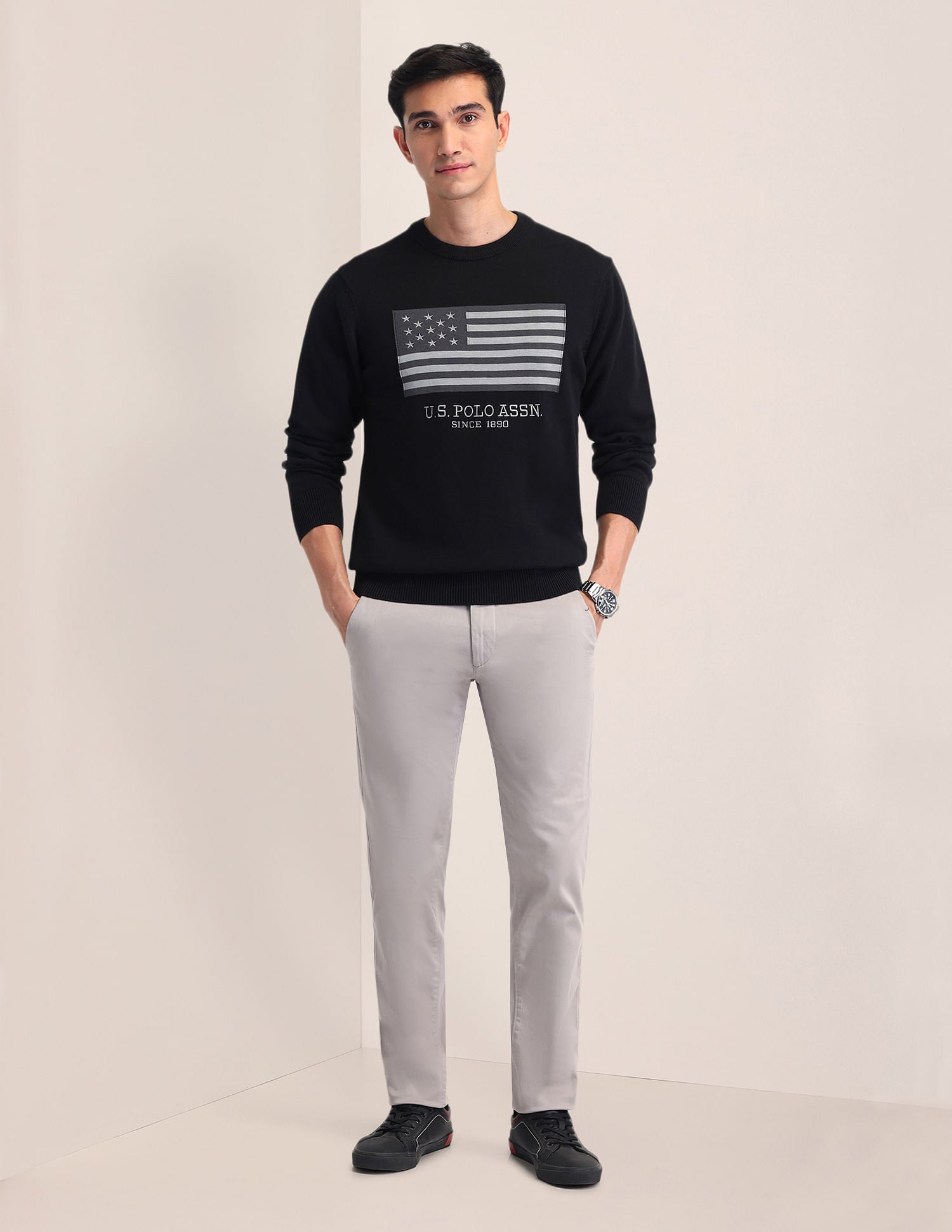 Regular Fit Logo Sweater Charcoal - U.S. Polo Assn. India | Large