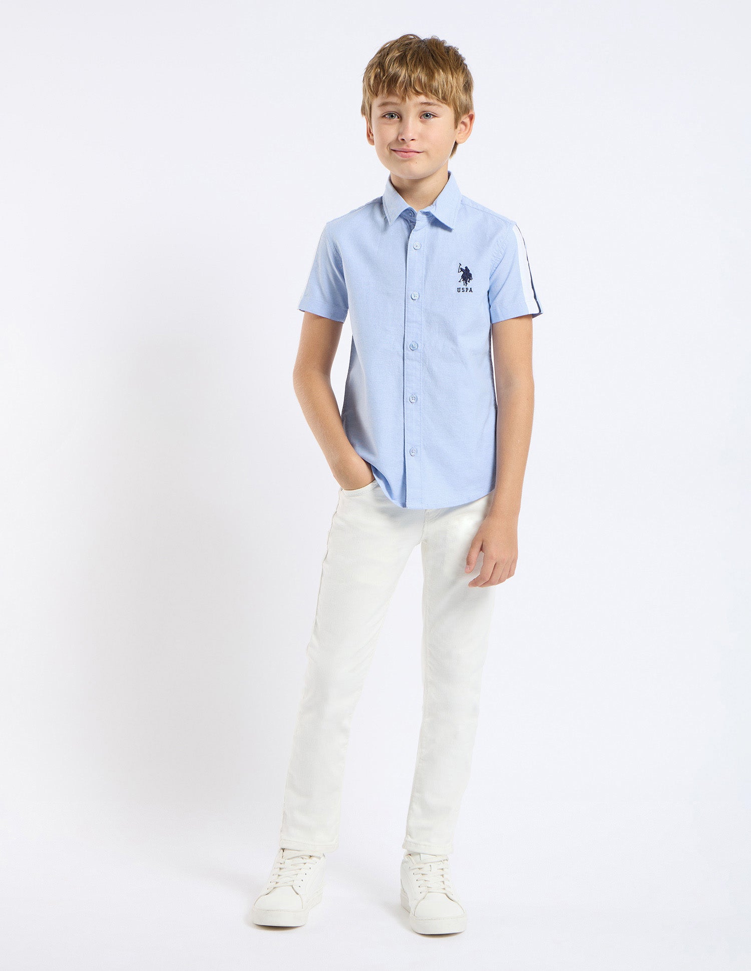 Boys Solid Regular Fit Shirt Light Blue - U.S. POLO ASSN. | Large