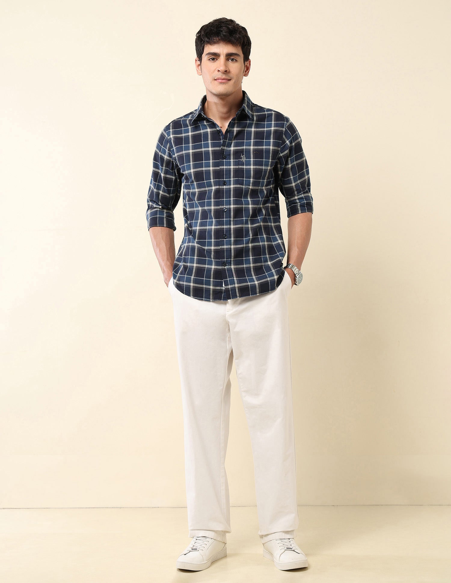 Tartan Checked Pure Cotton Shirt Navy - U.S. Polo Assn. India | Large