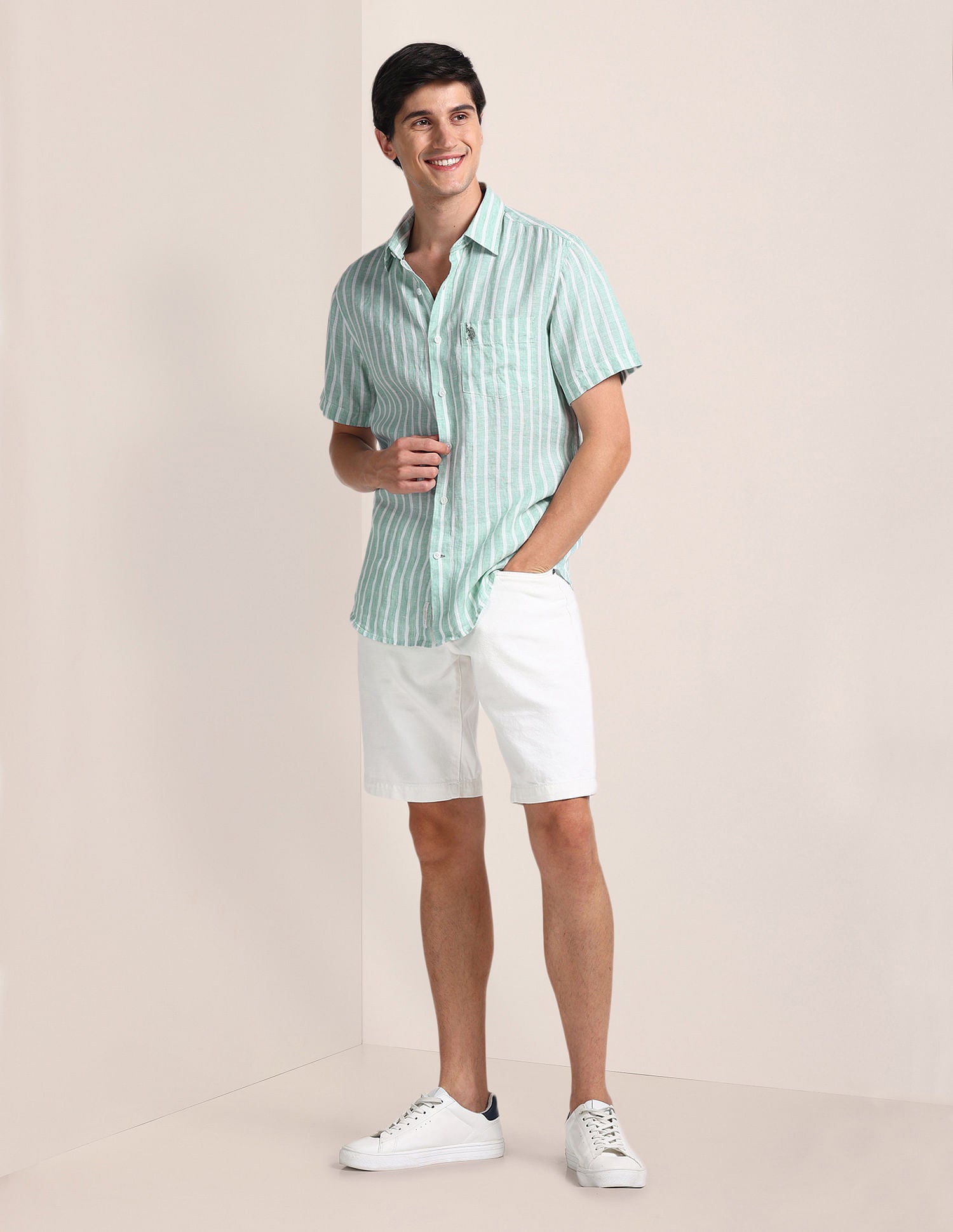Vertical Stripe Tailored Fit Shirt Green - U.S. Polo Assn. India | Large