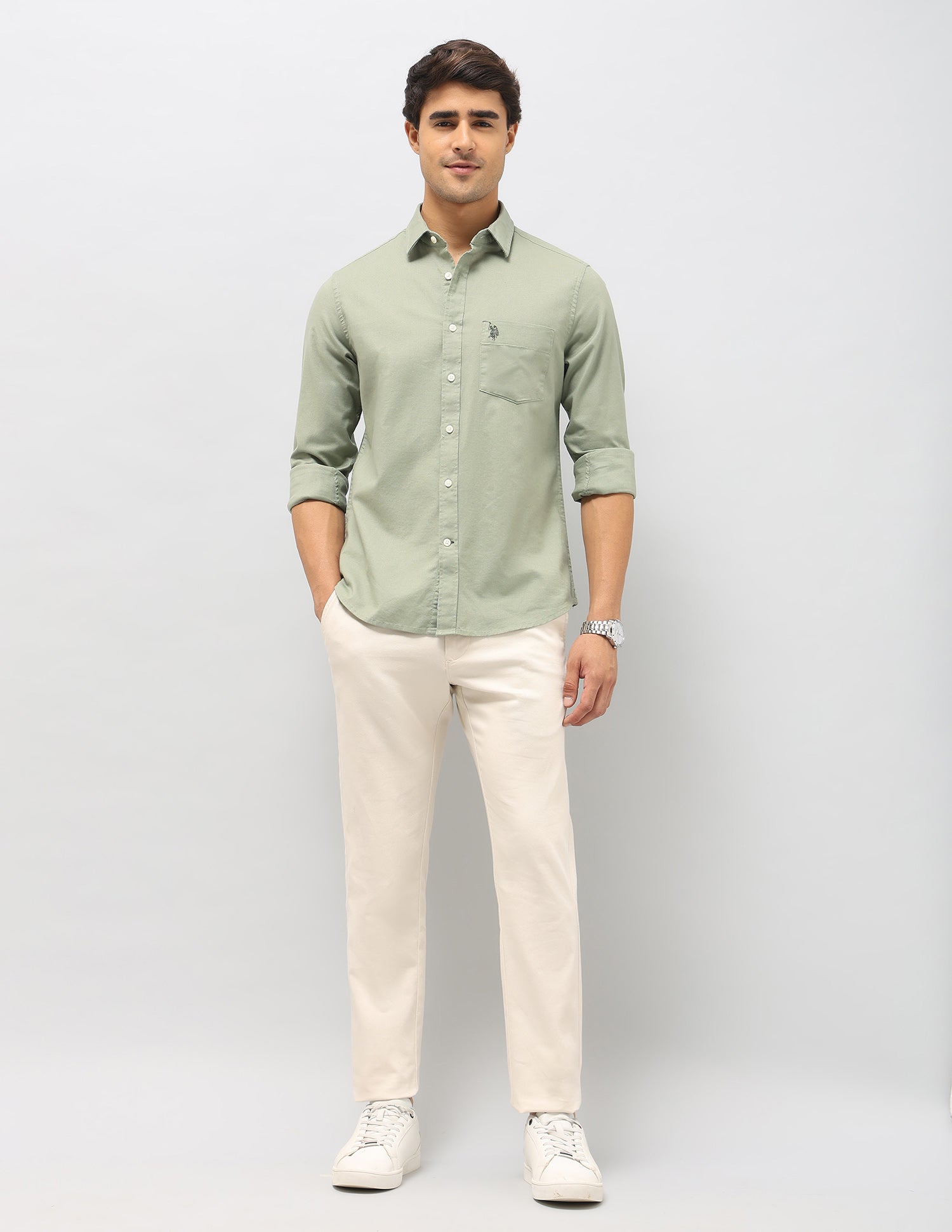Solid Tailored Fit Shirt Light Green - U.S. Polo Assn. India | Large