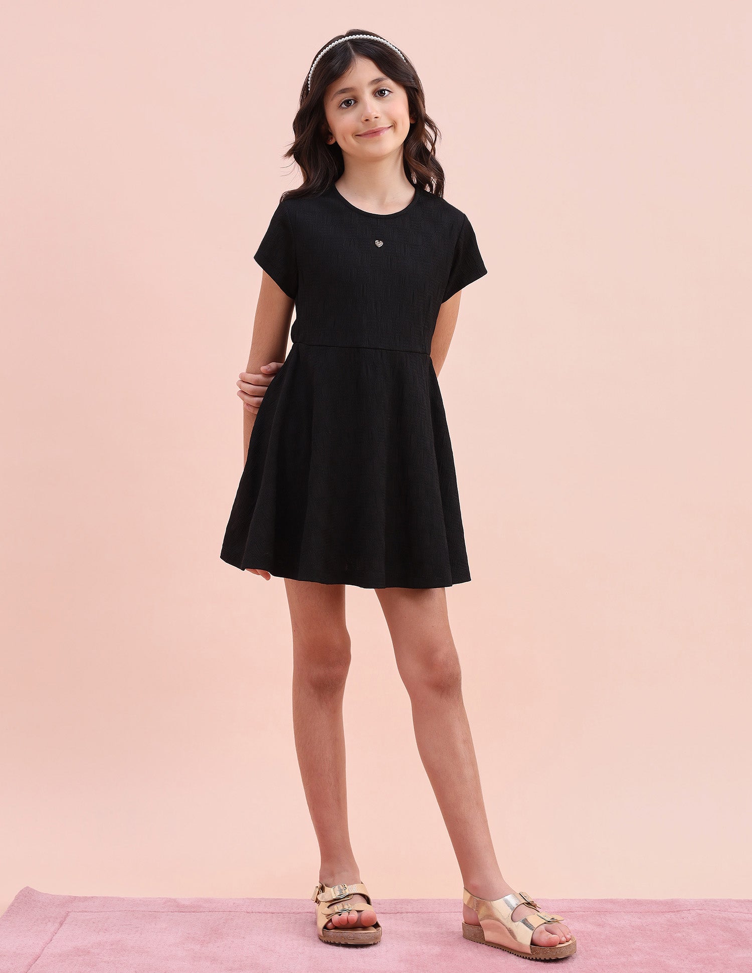 Girls Textured A-Line Dress Black - U.S. POLO ASSN. | Large