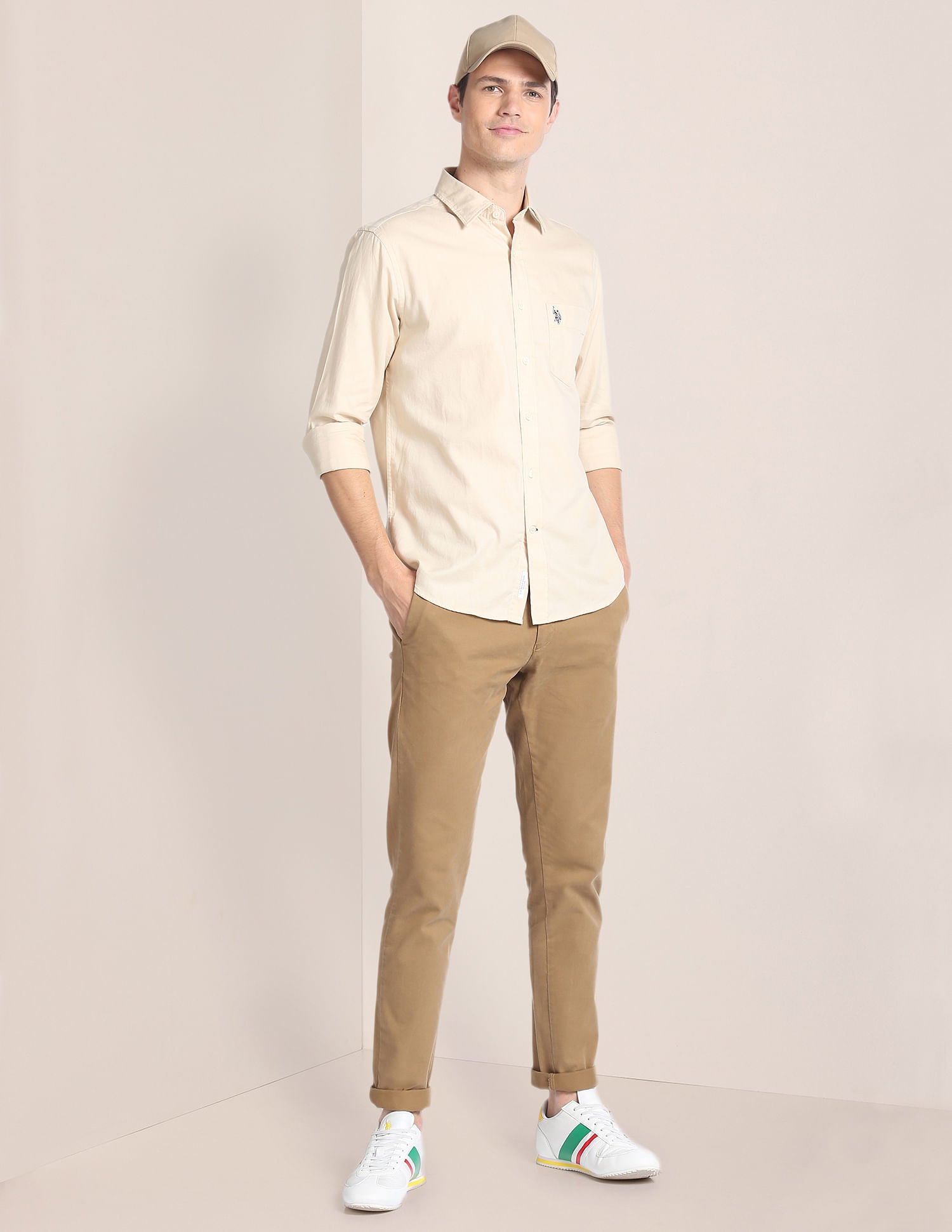 Premium Cotton Solid Shirt Cream - U.S. Polo Assn. India | Large