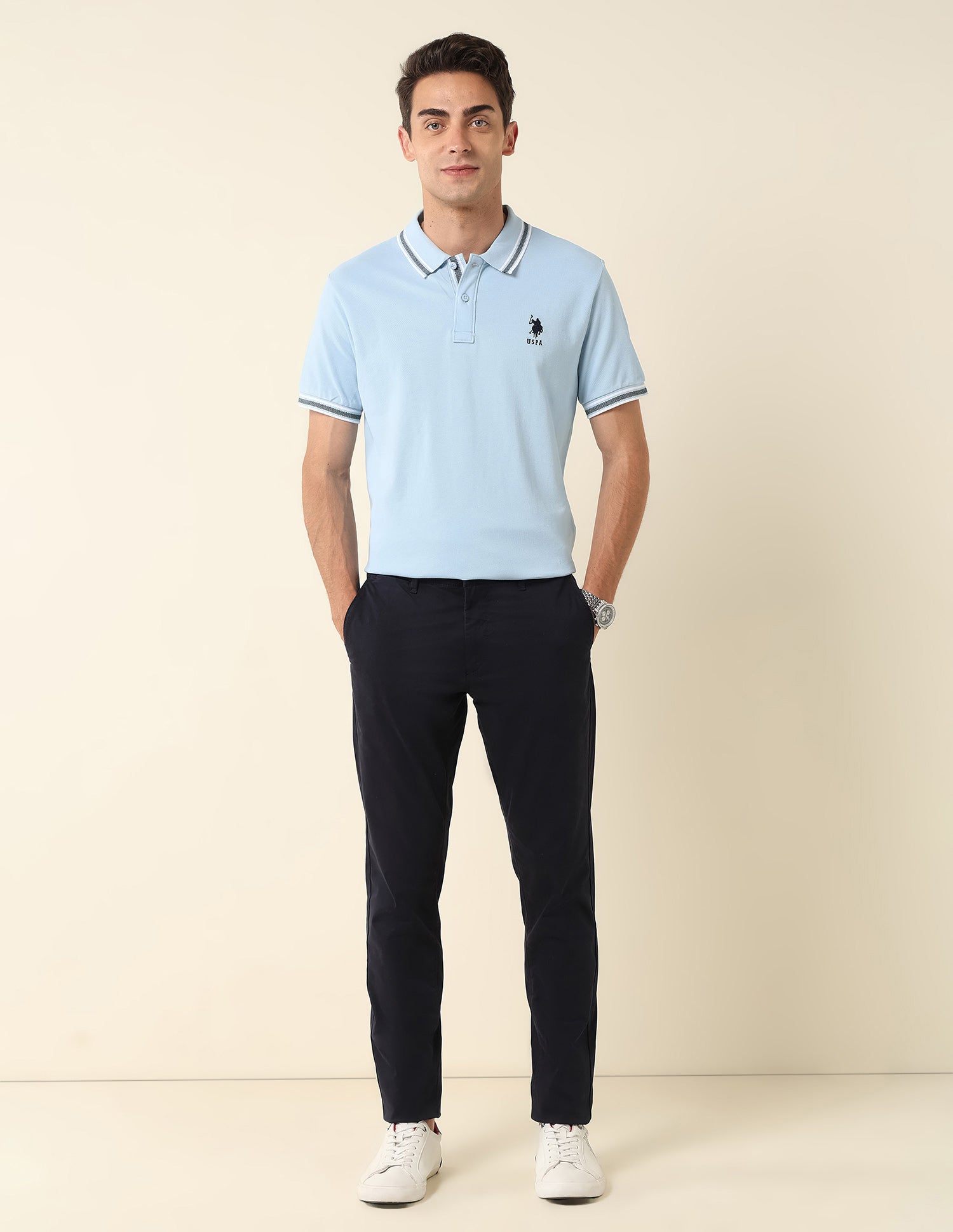 Pure Cotton Slim Fit Polo Shirt Light Blue - U.S. Polo Assn. India | Large