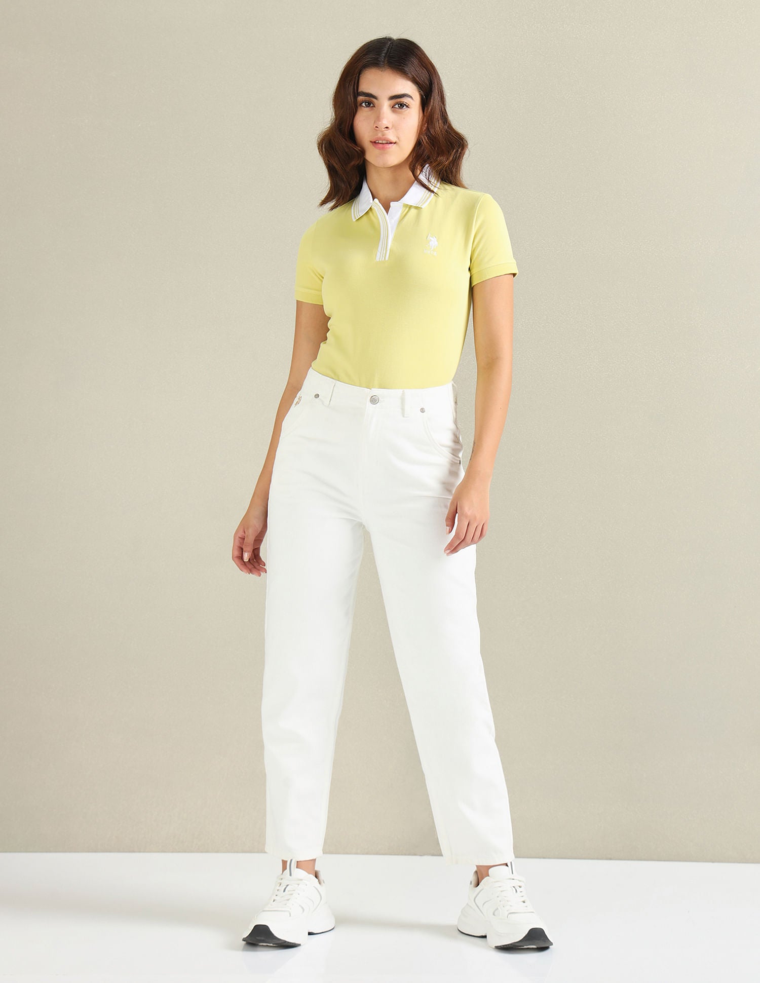 Striped Collar Pique Polo Shirt Yellow - U.S. Polo Assn. India | Large