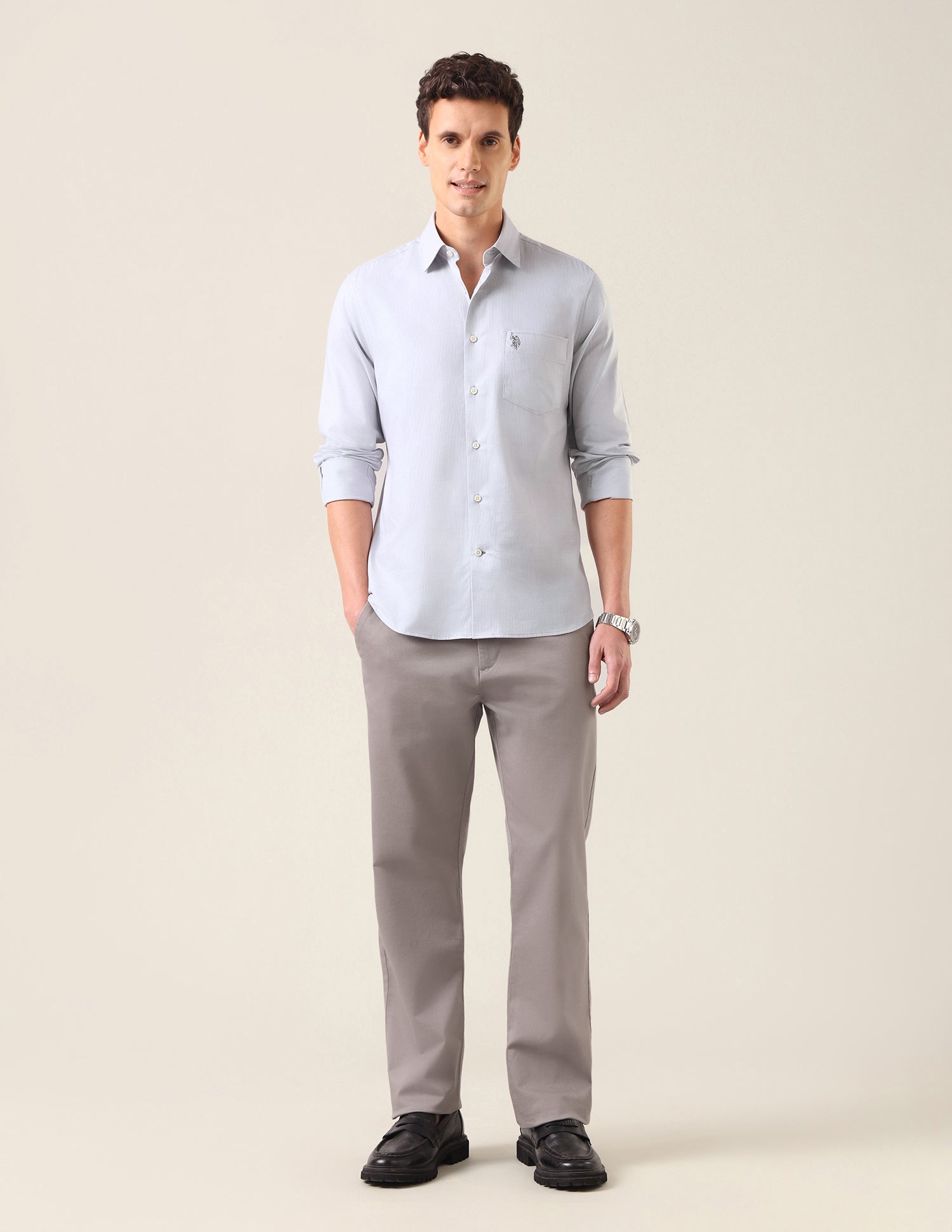 Solid Tailored Fit Shirt Grey - U.S. Polo Assn. India | Large