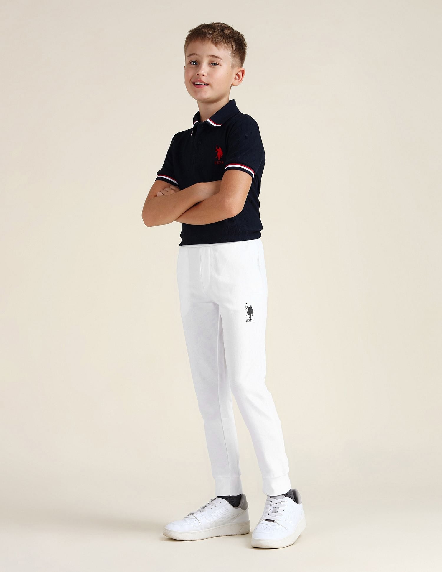 Boys Regular Fit Cotton Joggers White - U.S. POLO ASSN. | Large