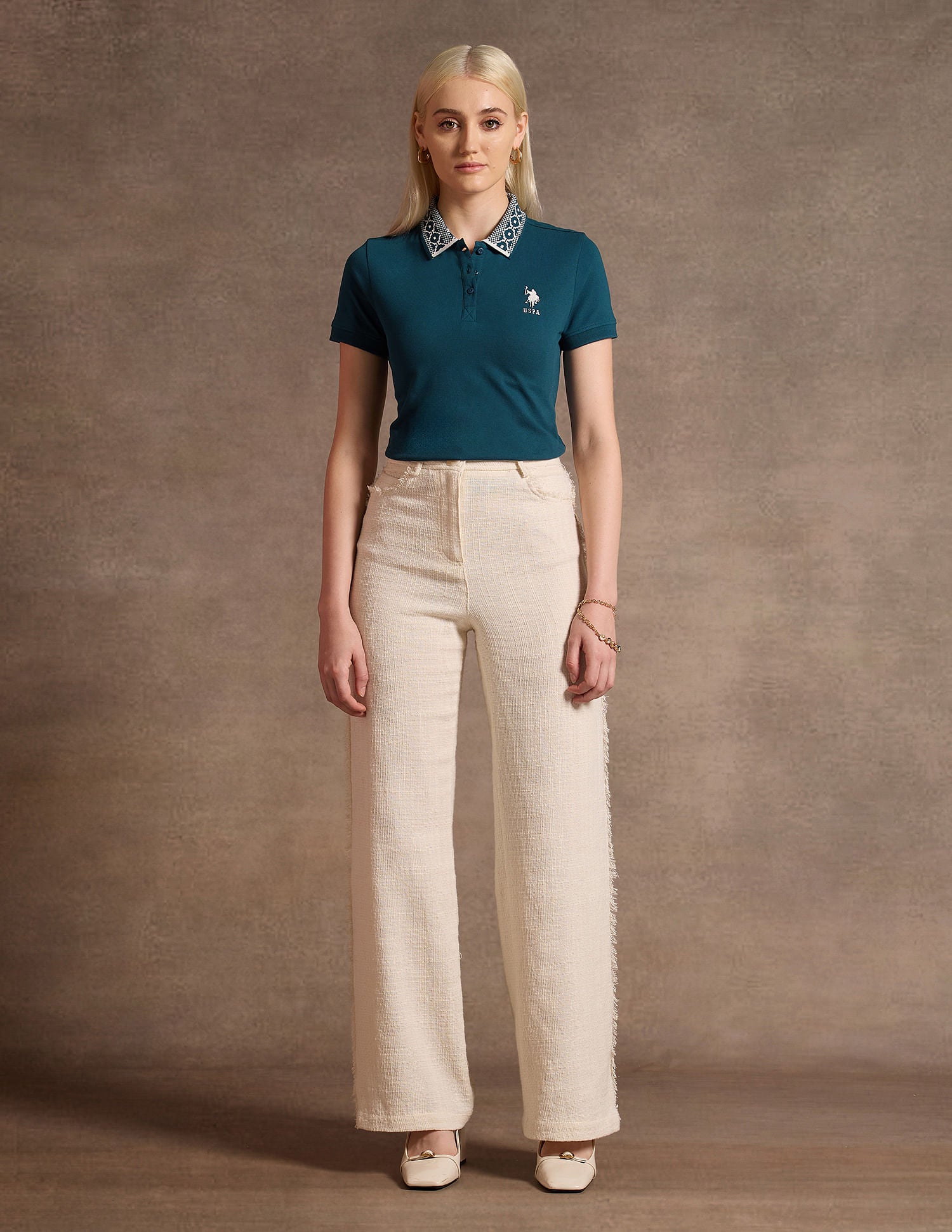 Jacquard Collar Polo Shirt Teal - U.S. POLO ASSN. | Large