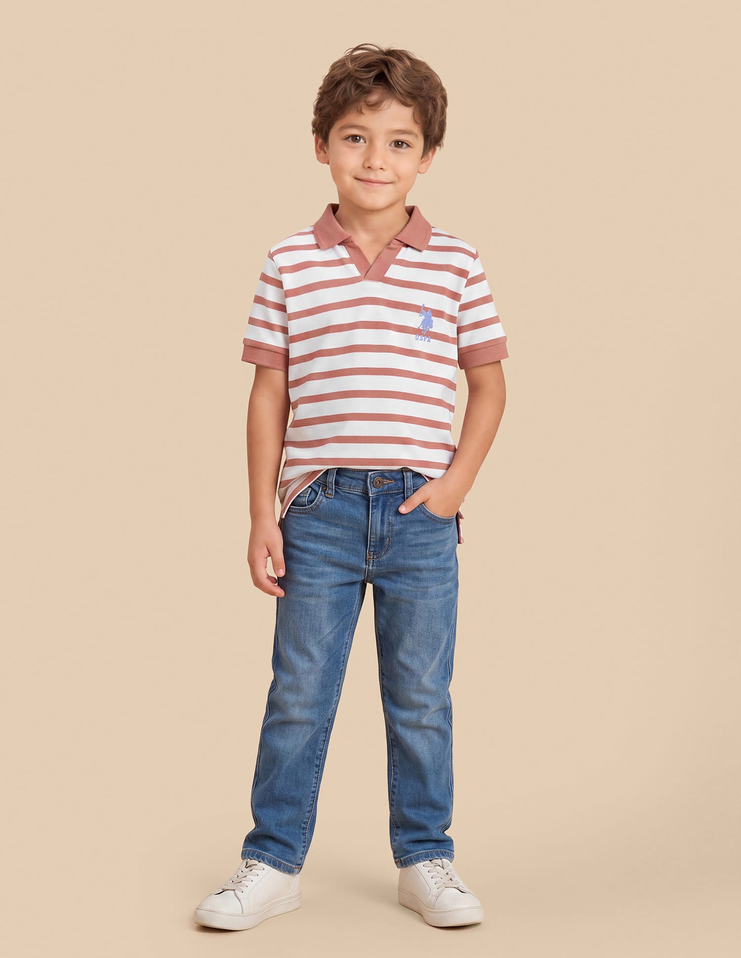 Horizontal Striped Regular Fit Polo Shirt Peach - U.S. Polo Assn. India | Large