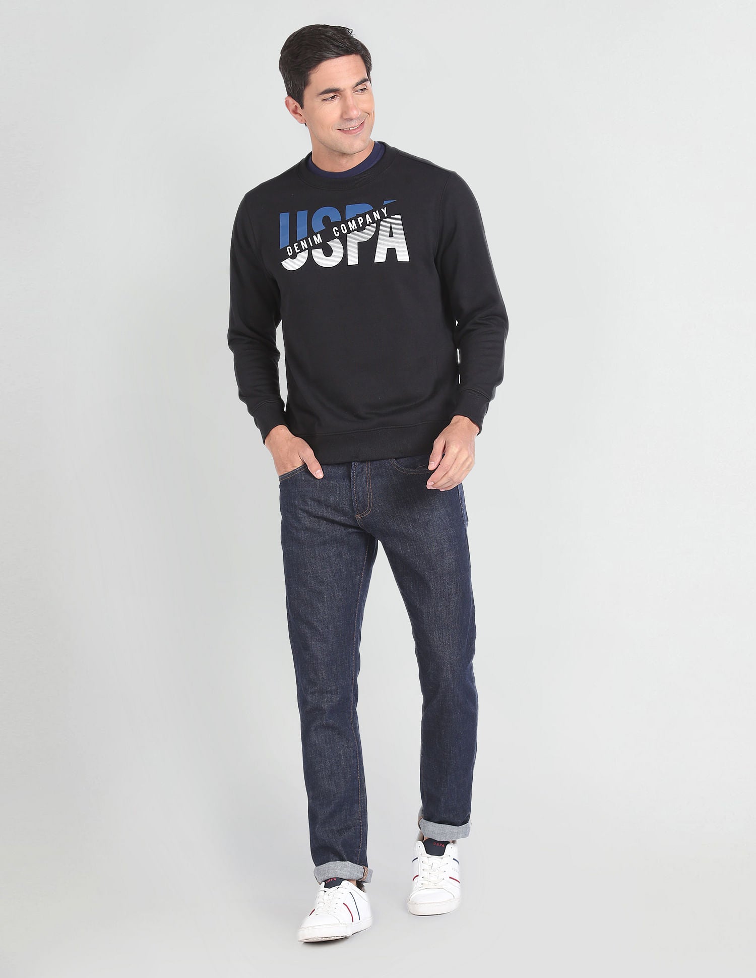 Brand Print Cotton Sweatshirt Black - U.S. POLO ASSN. | Large