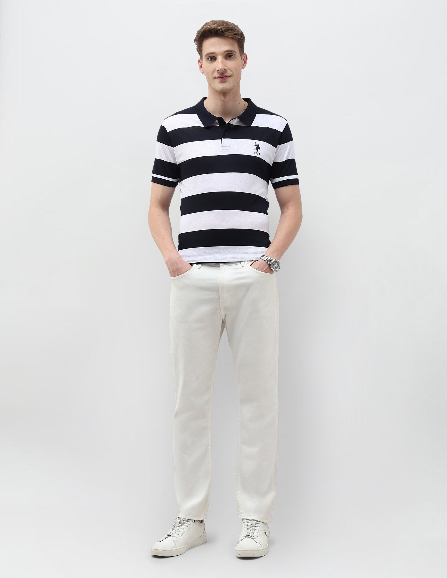 Horizontal Striped Slim Fit Polo Shirt Navy - U.S. POLO ASSN. | Large