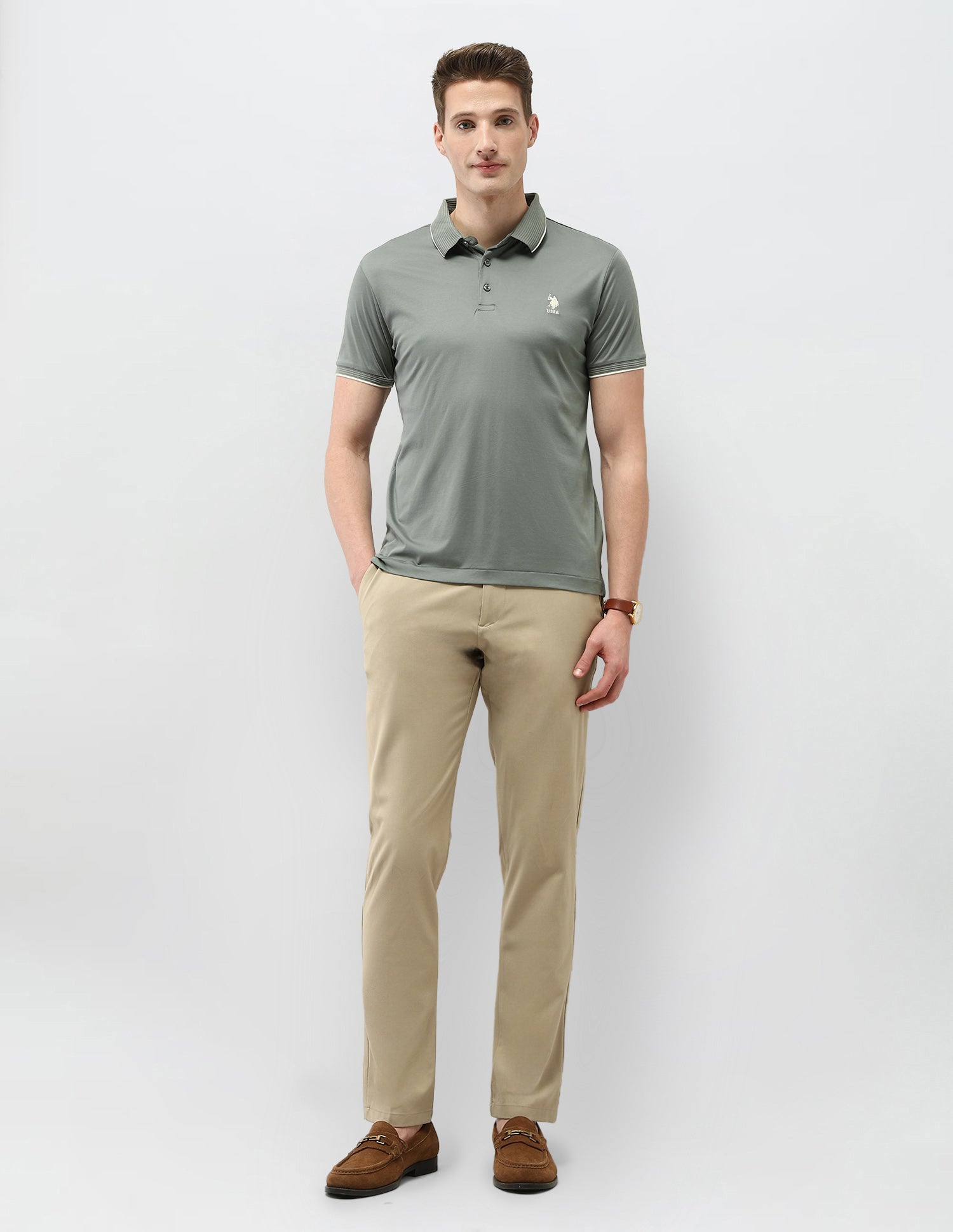 Solid Regular Fit Polo Shirt Light Green - U.S. Polo Assn. India | Large